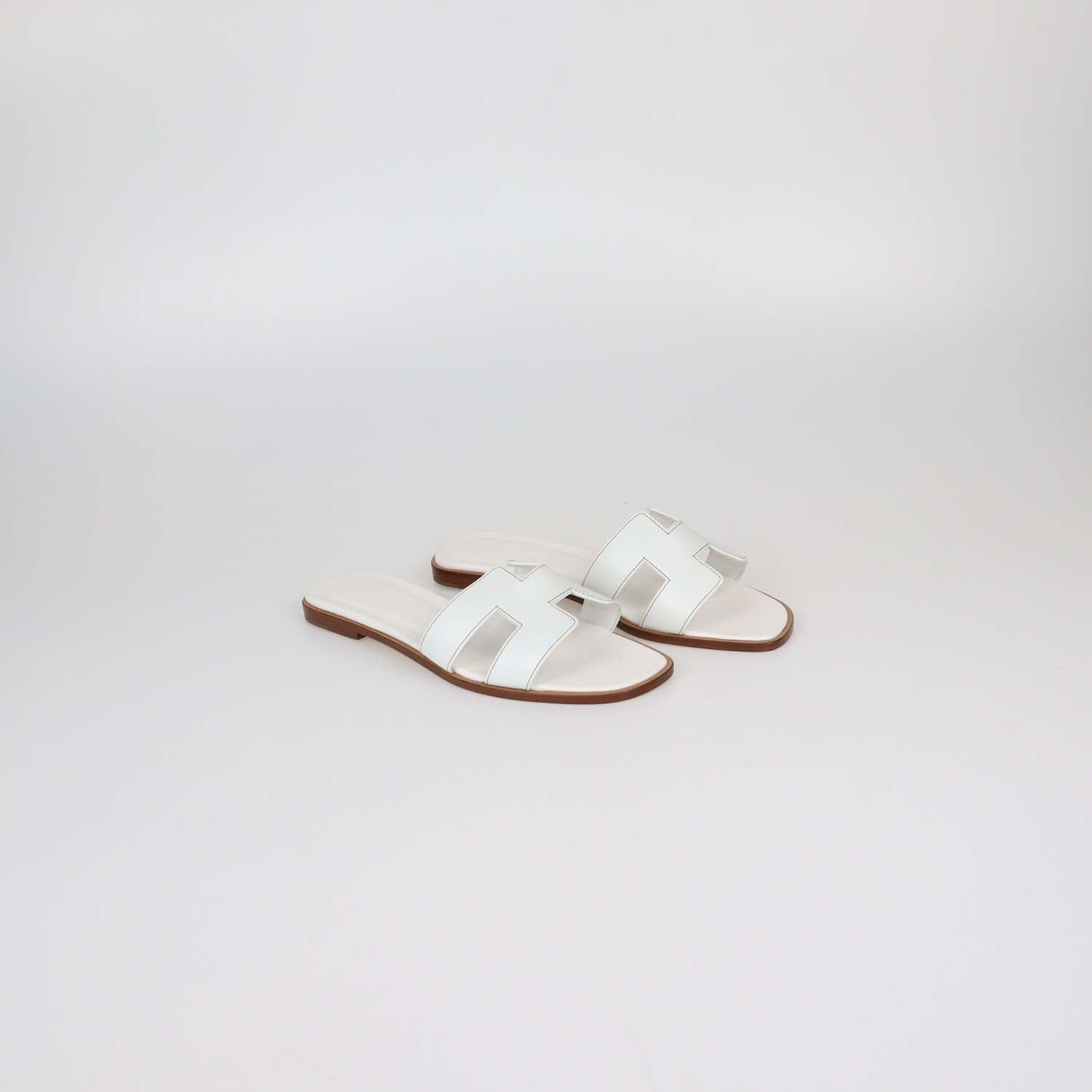 Hermes White Box Calf Leather Oran Sandals