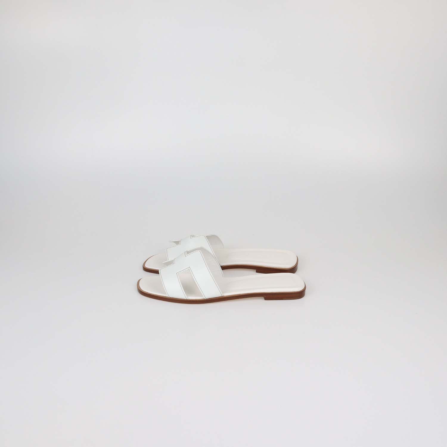 Hermes White Box Calf Leather Oran Sandals