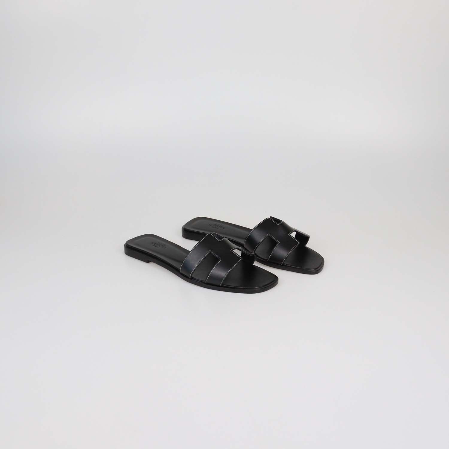 Hermes Black Box Calf Leather Oran Sandals