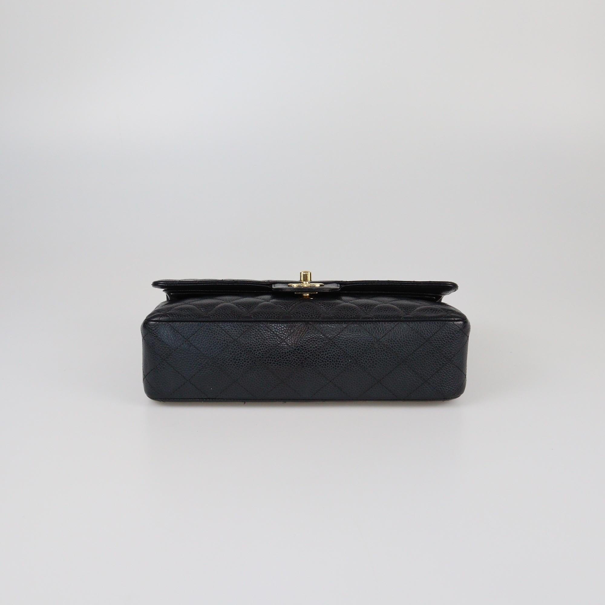 Chanel Black Quilted Caviar Medium Classic Double Flap Bag Womens Chanel