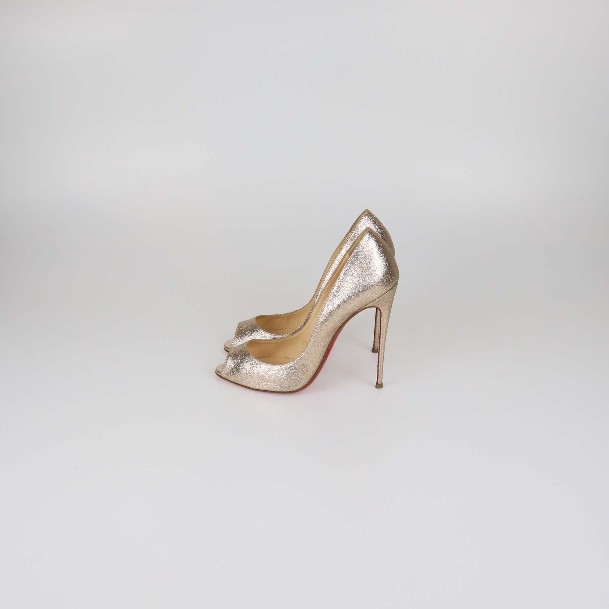 Christian Louboutin Rose Gold Glitter Youpi Peep Toe Pumps