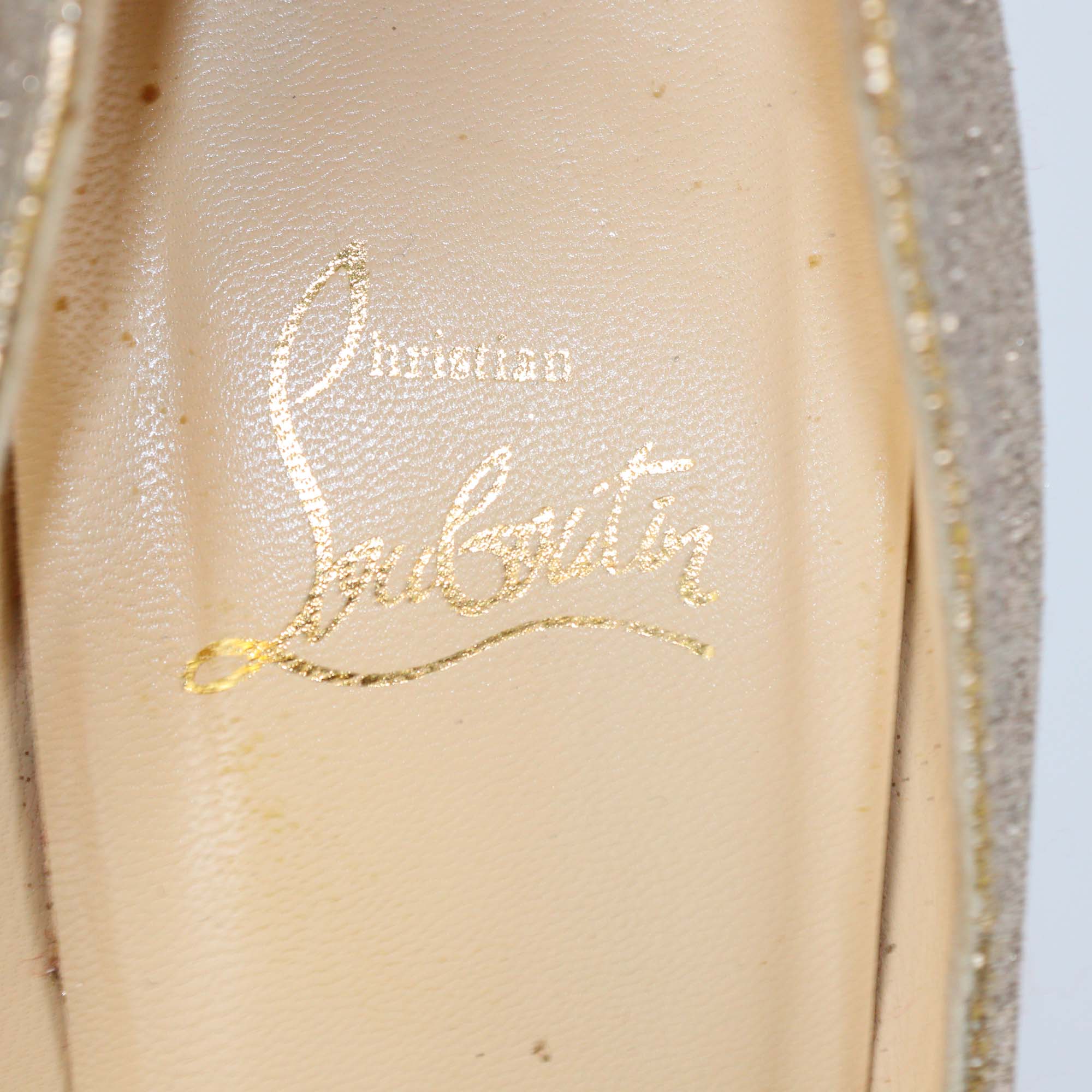 Christian Louboutin Rose Gold Glitter Youpi Peep Toe Pumps