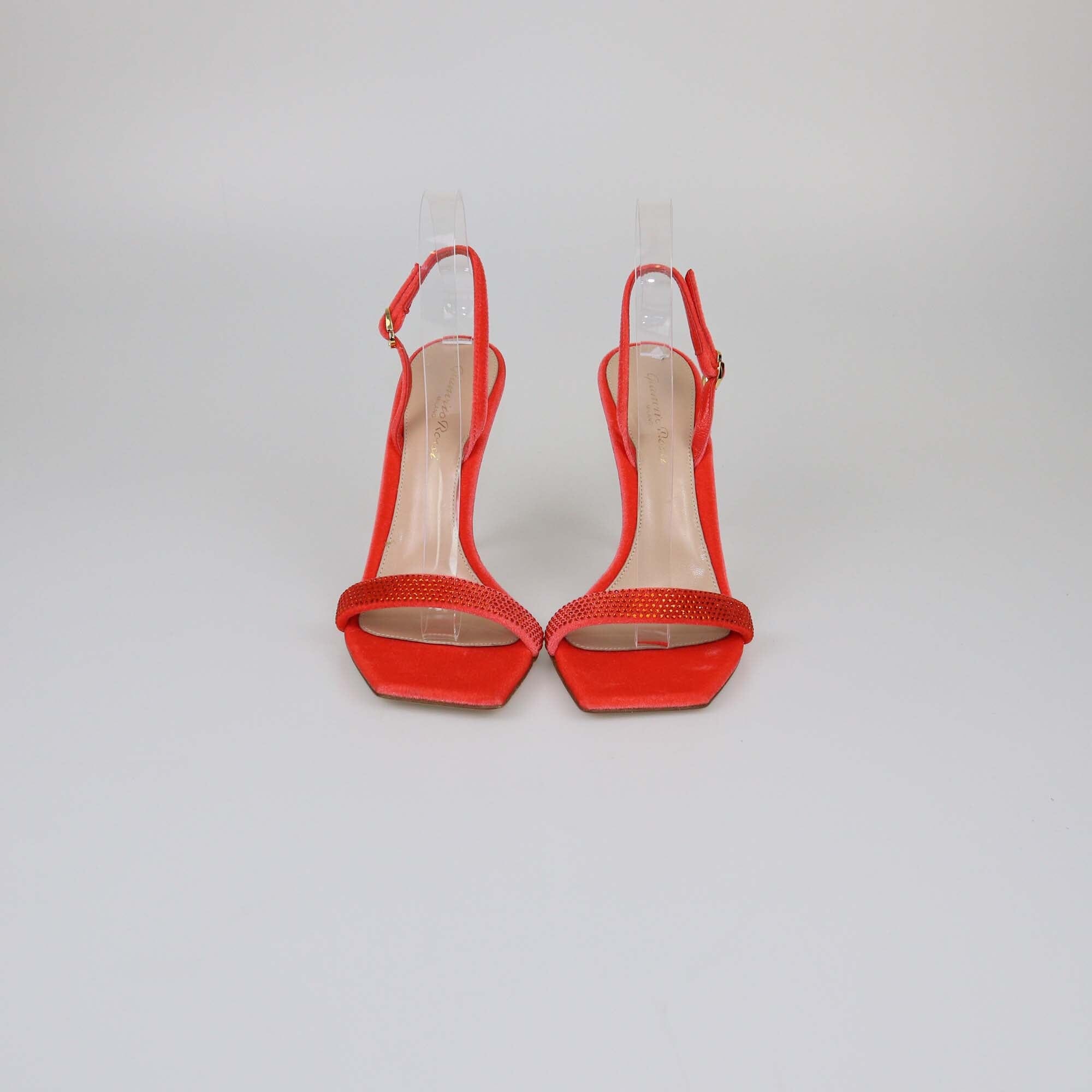 Gianvito Rossi Red Crystal Britney Chenille Slingback Sandals Womens Gianvito Rossi