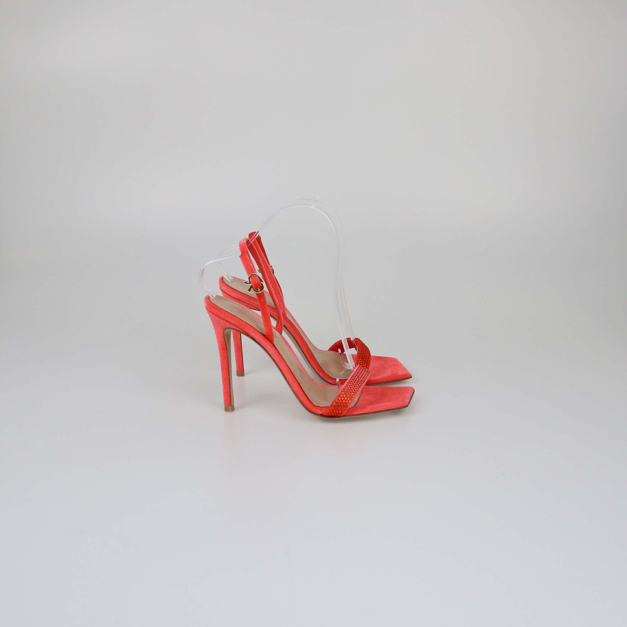 Gianvito Rossi Red Crystal Britney Chenille Slingback Sandals Womens Gianvito Rossi