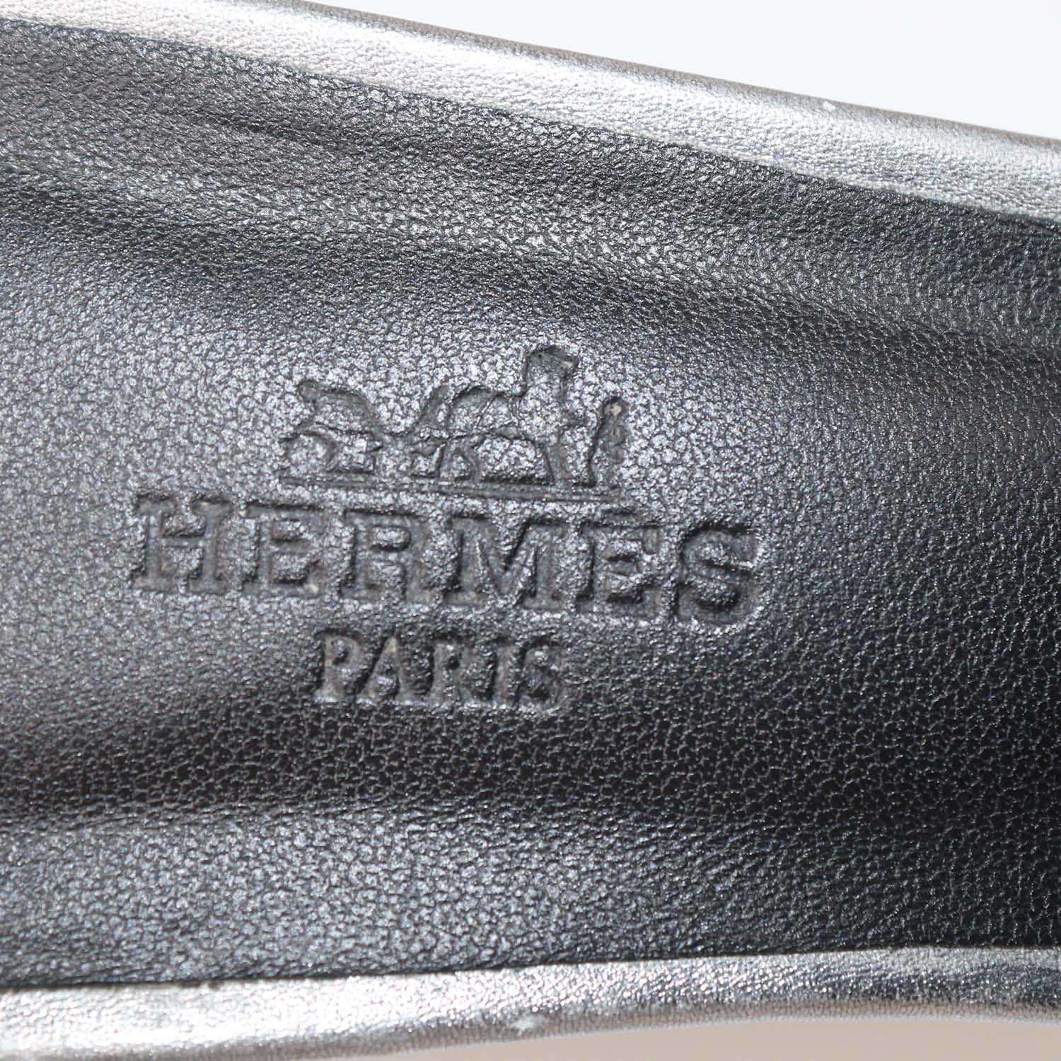 Hermes Gris/Argenté Vieilli Leather Oasis Sandals