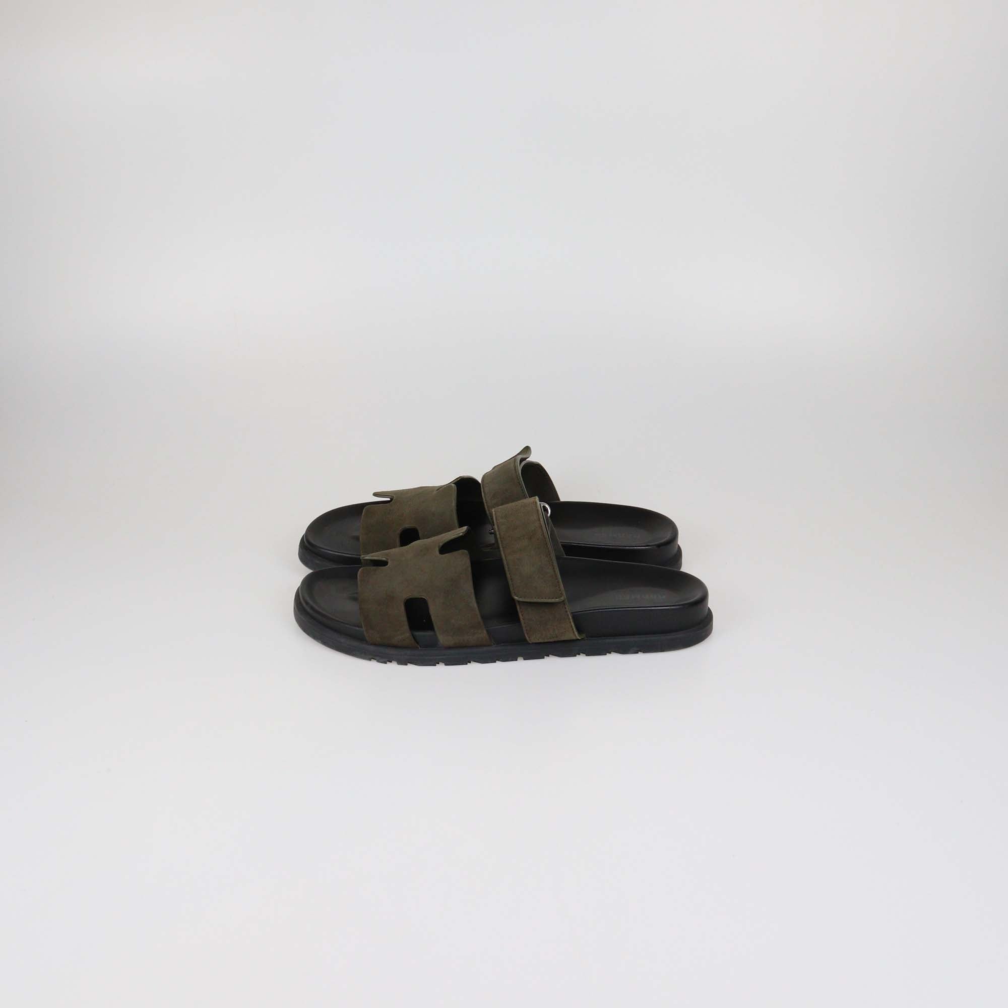 Hermes Olive Green Suede Chypre Sandals