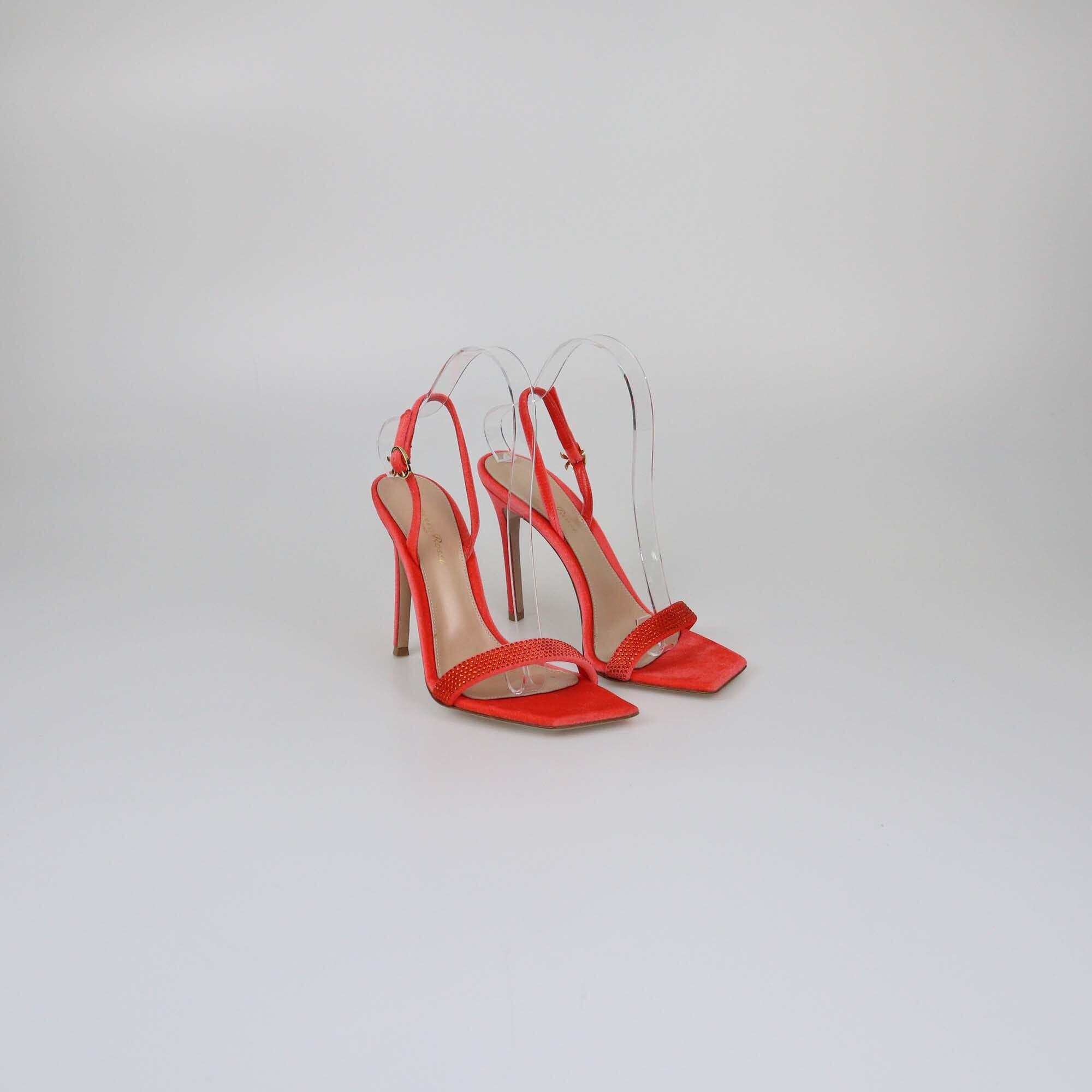 Gianvito Rossi Red Crystal Britney Chenille Slingback Sandals Womens Gianvito Rossi