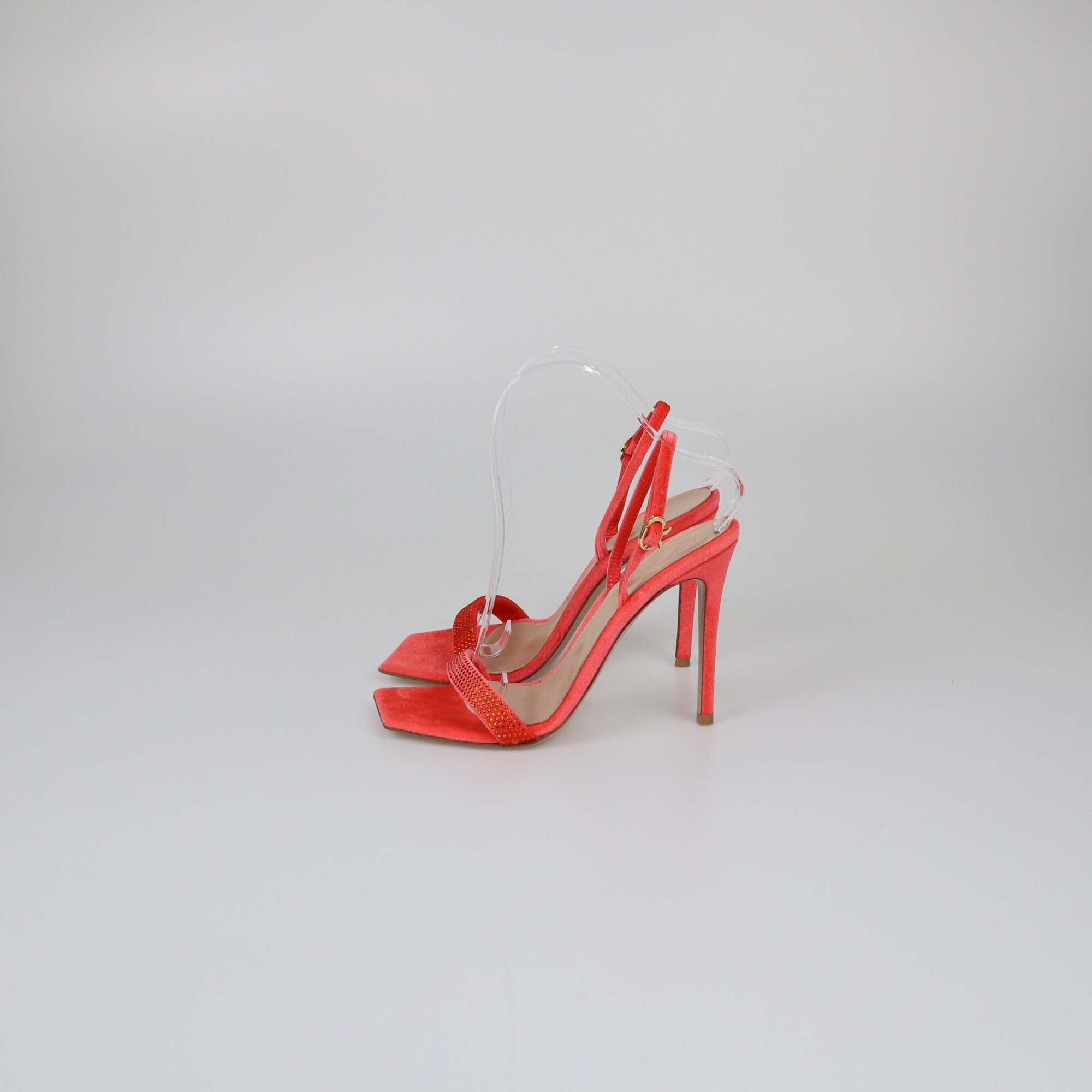 Gianvito Rossi Red Crystal Britney Chenille Slingback Sandals Womens Gianvito Rossi