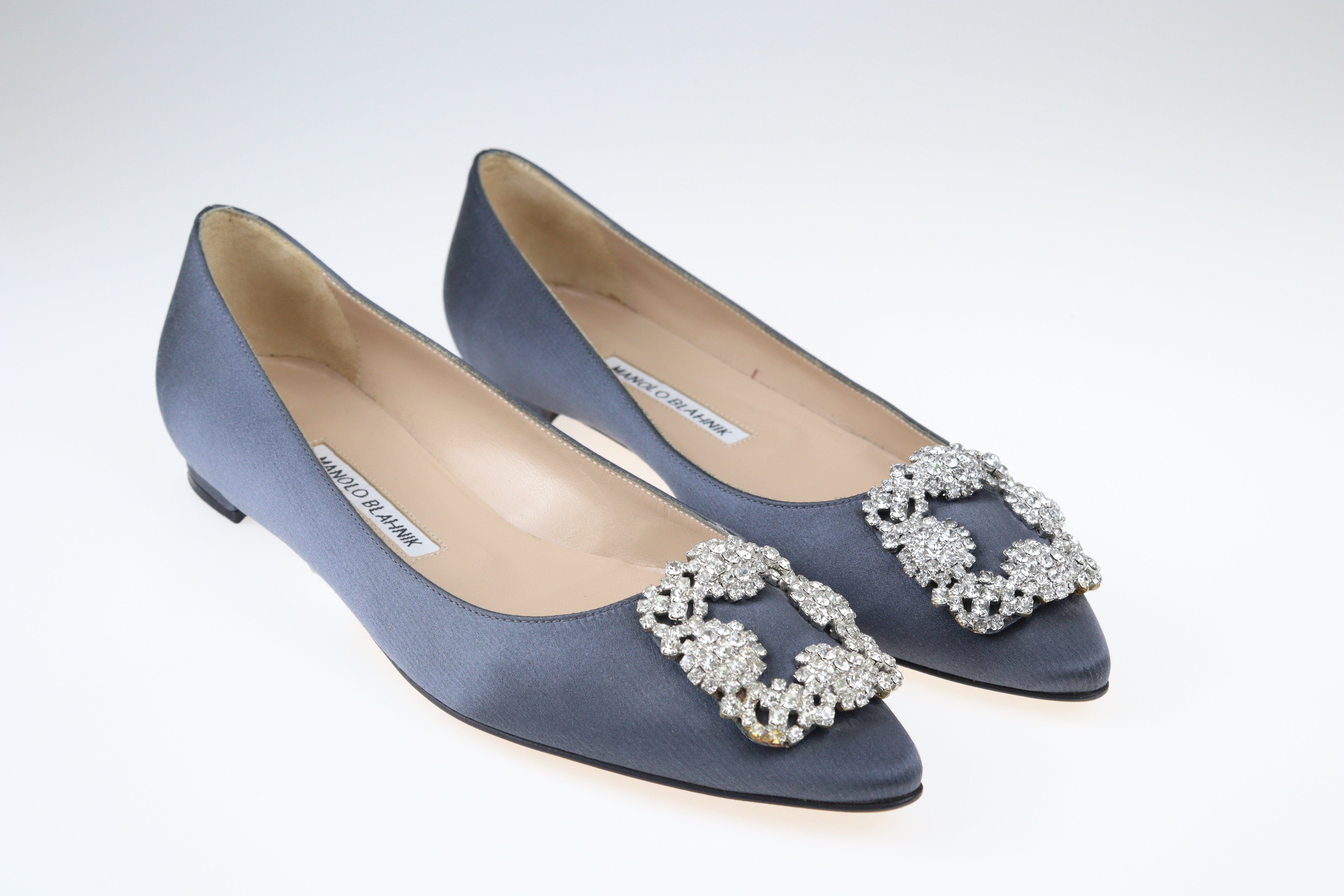 Dark Grey Hangisi Ballets Flats Shoes Manolo Blahnik 