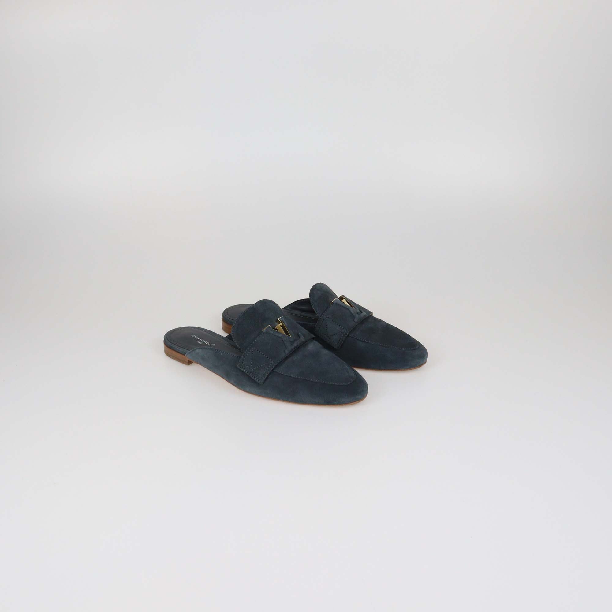 Louis Vuitton Navy Blue Suede LV Mare Flex Open Back Loafer