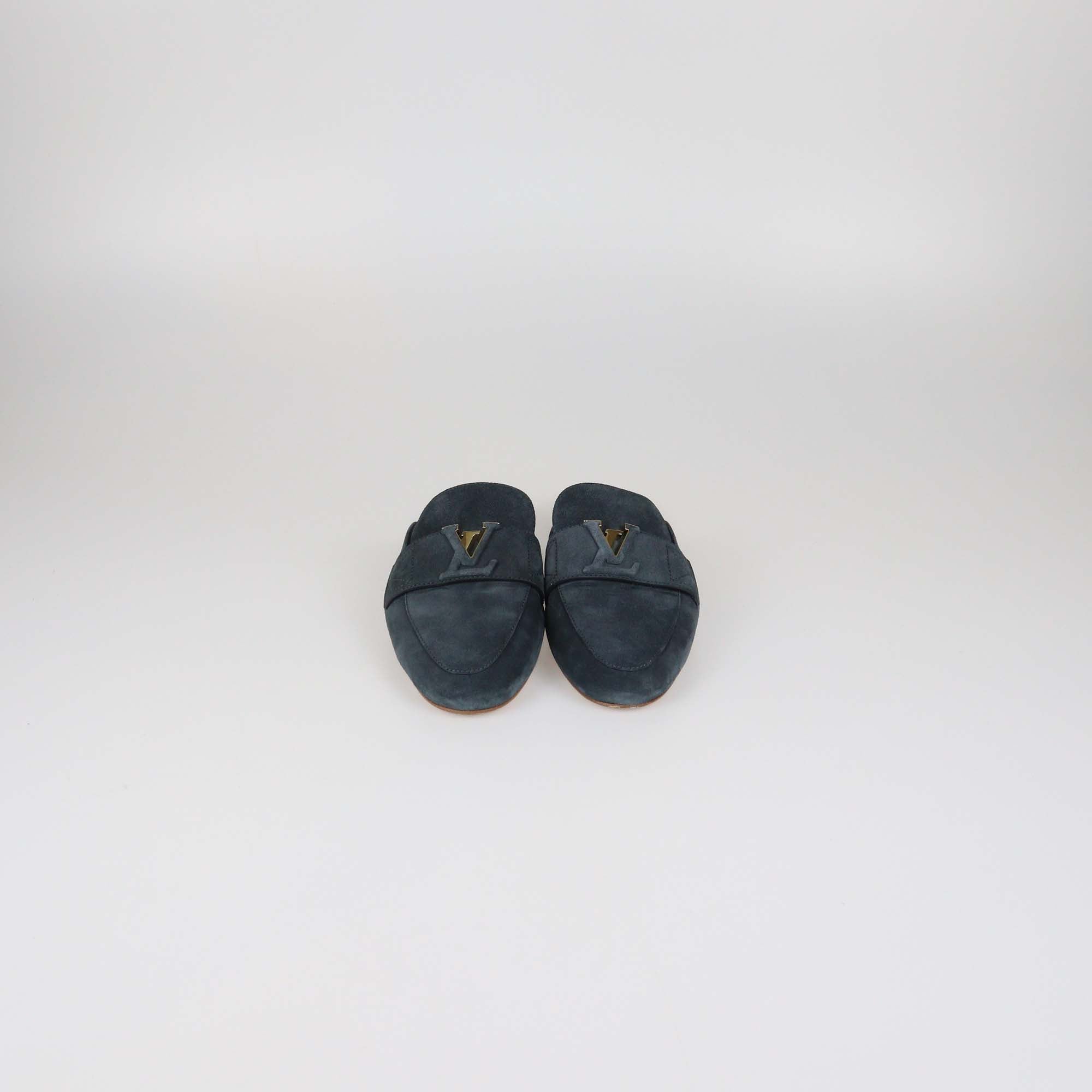 Louis Vuitton Navy Blue Suede LV Mare Flex Open Back Loafer