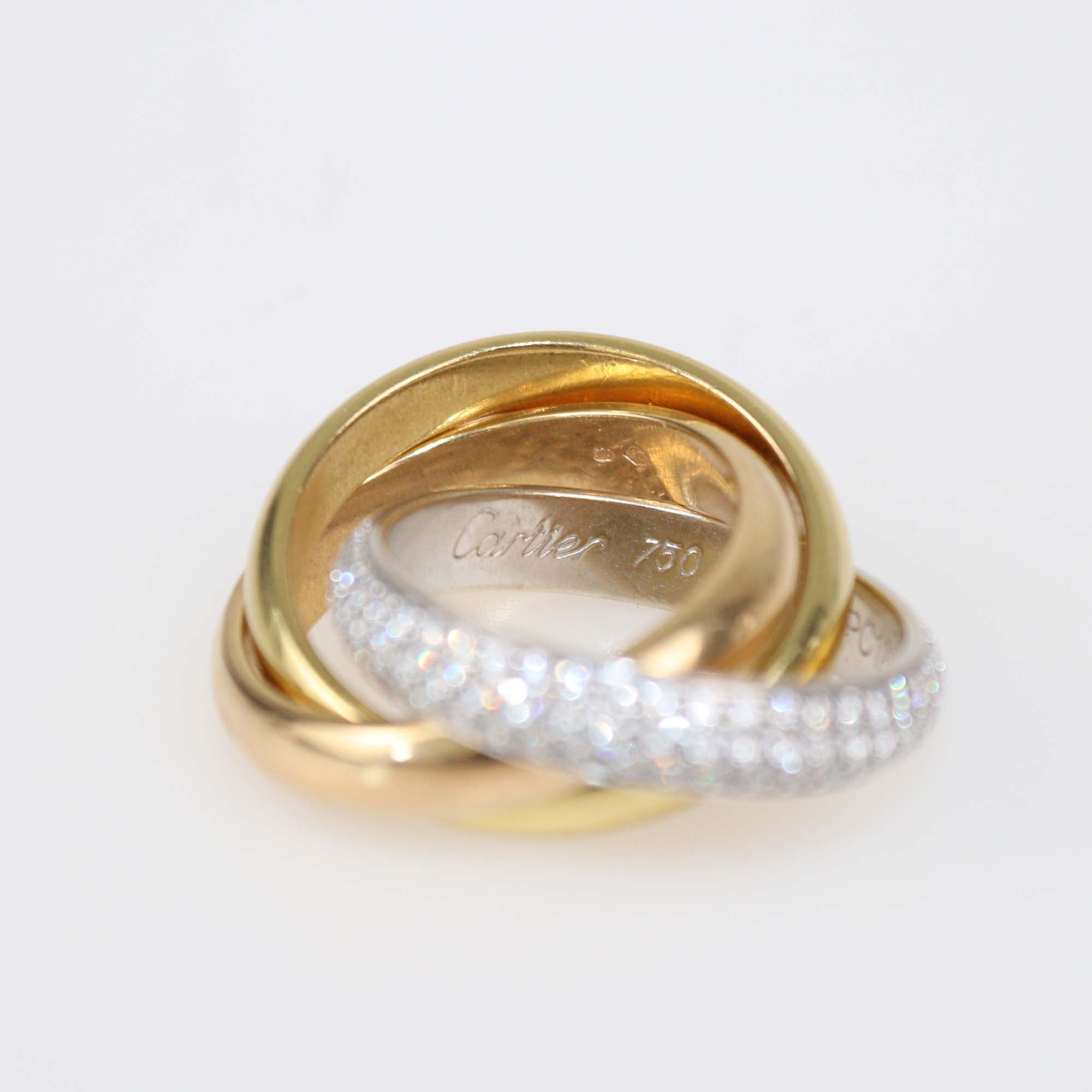 Cartier Three Tone 18K Gold Trinity De Cartier Ring Size 49