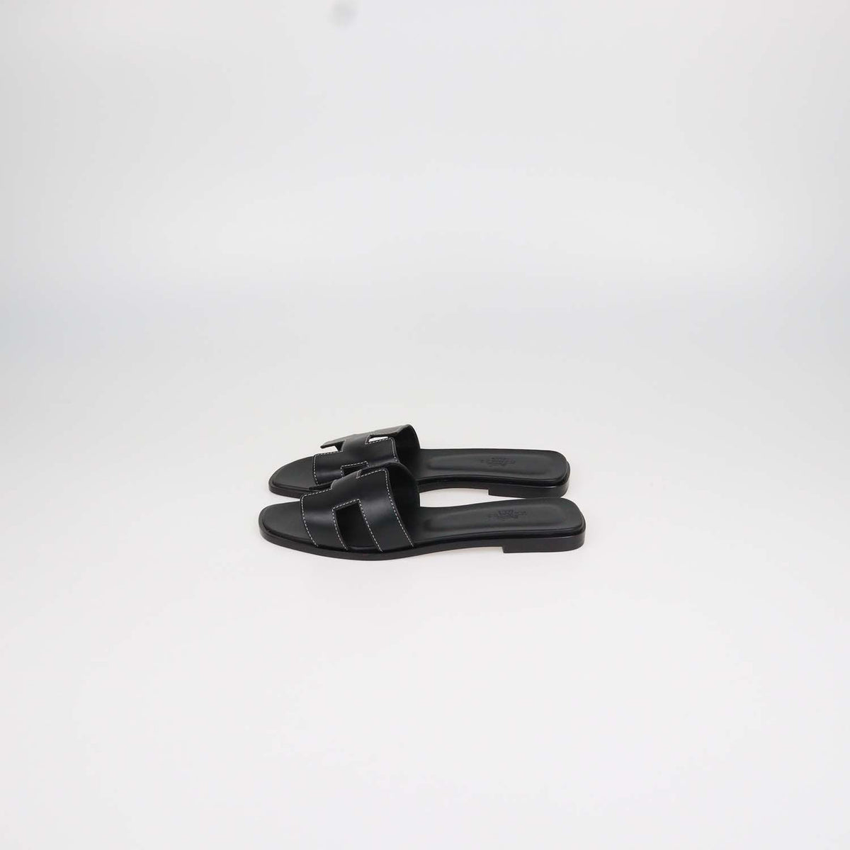 Hermes Black Box Calf Leather Oran Sandals