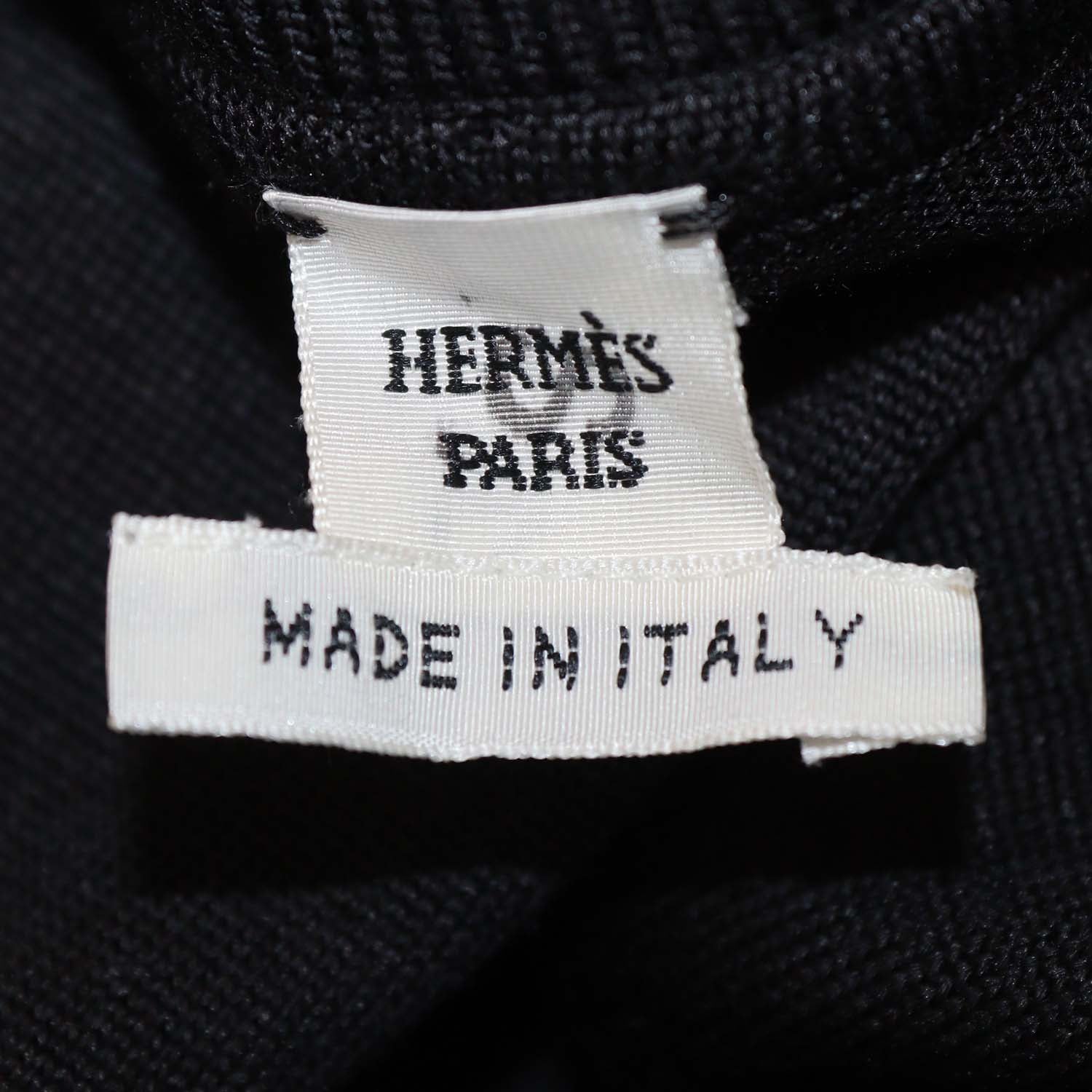 Hermes Black Silk Projects Carre au Crayon Print Long Sleeve Top
