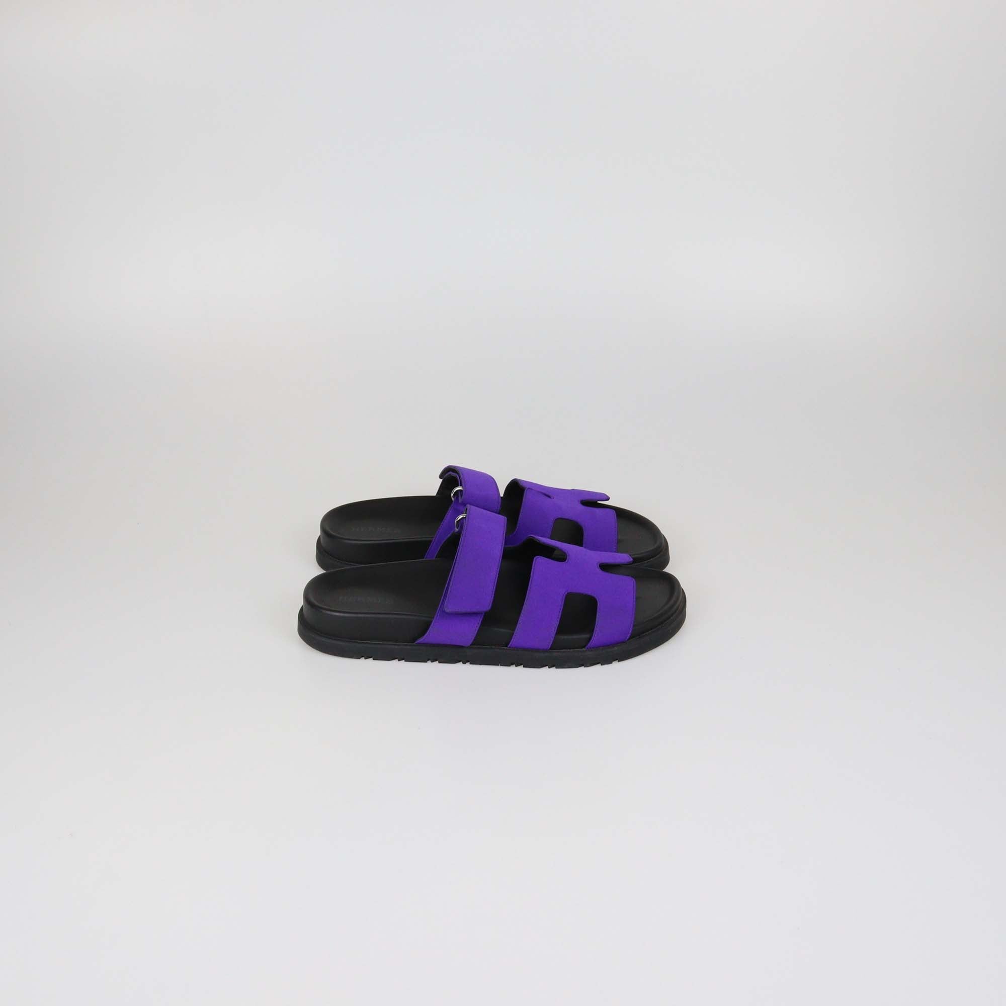 Hermes Violet Majorette Satin Chypre Sandals