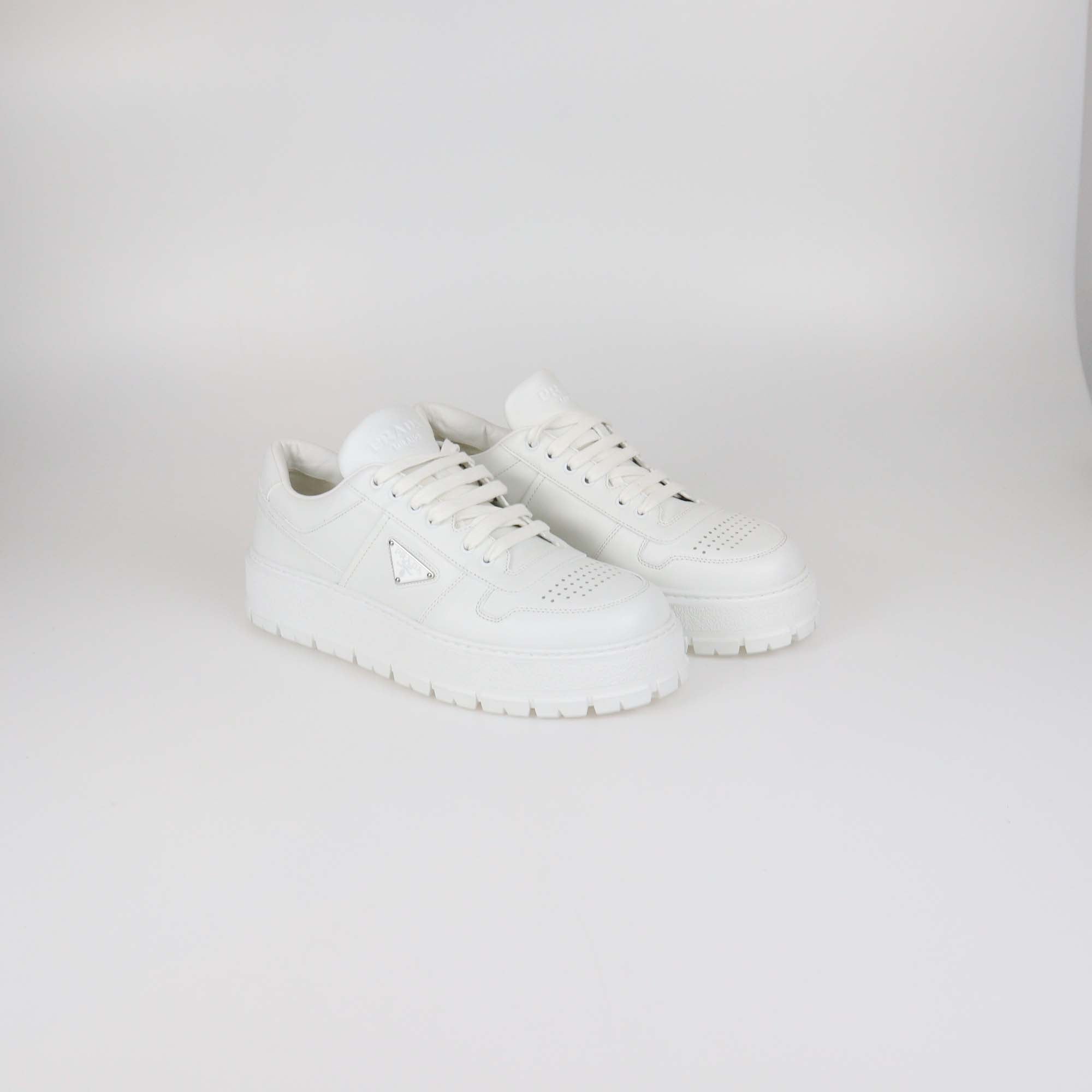 Prada White Leather Downtown Sneakers