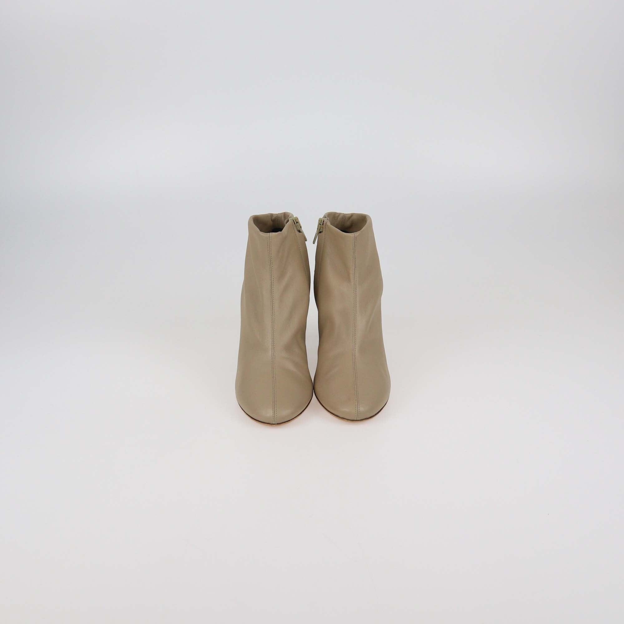 Celine Beige Leather Zip Heeled Booties Womens Celine