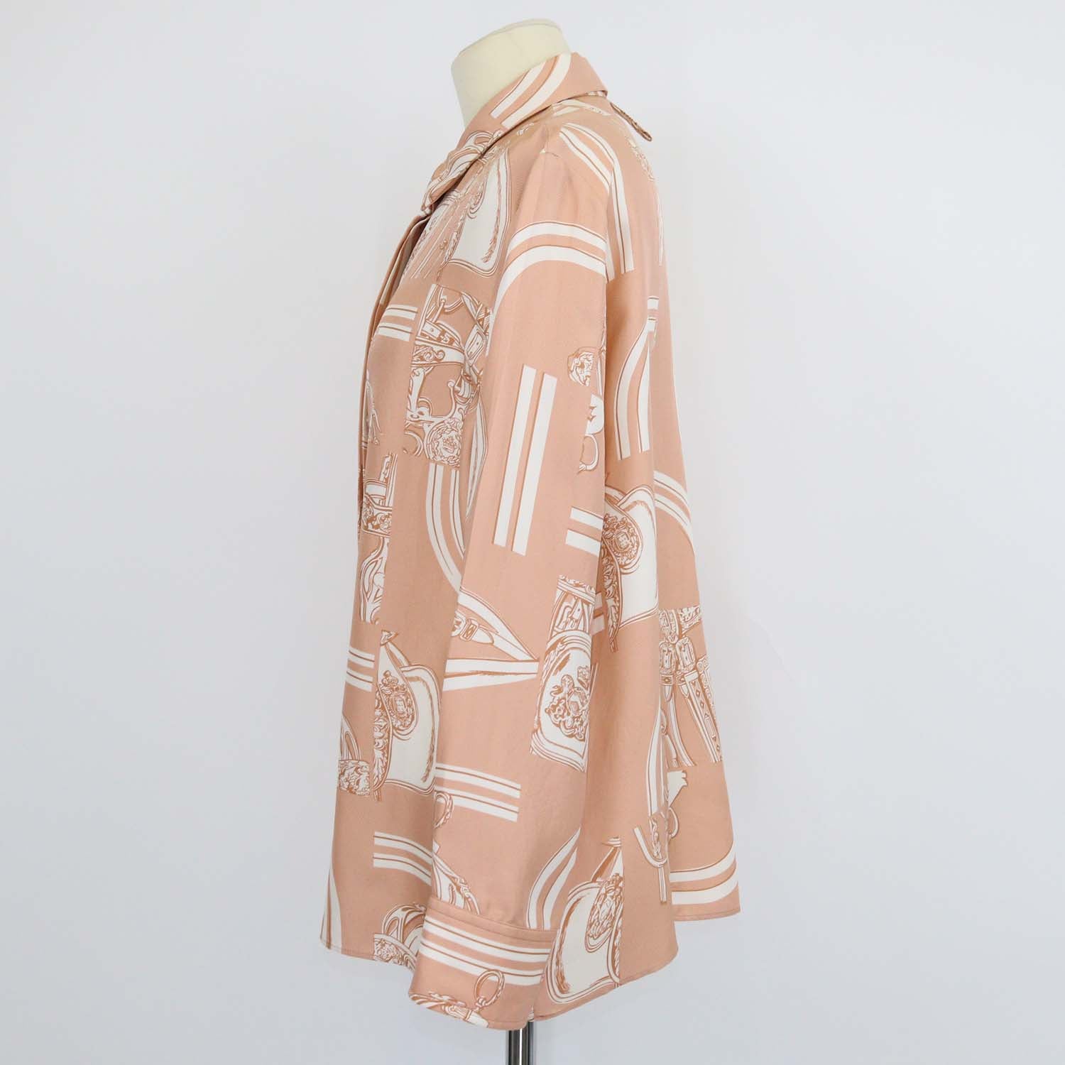 Hermes Beige Silk En Desordre Finesse Print Shirt