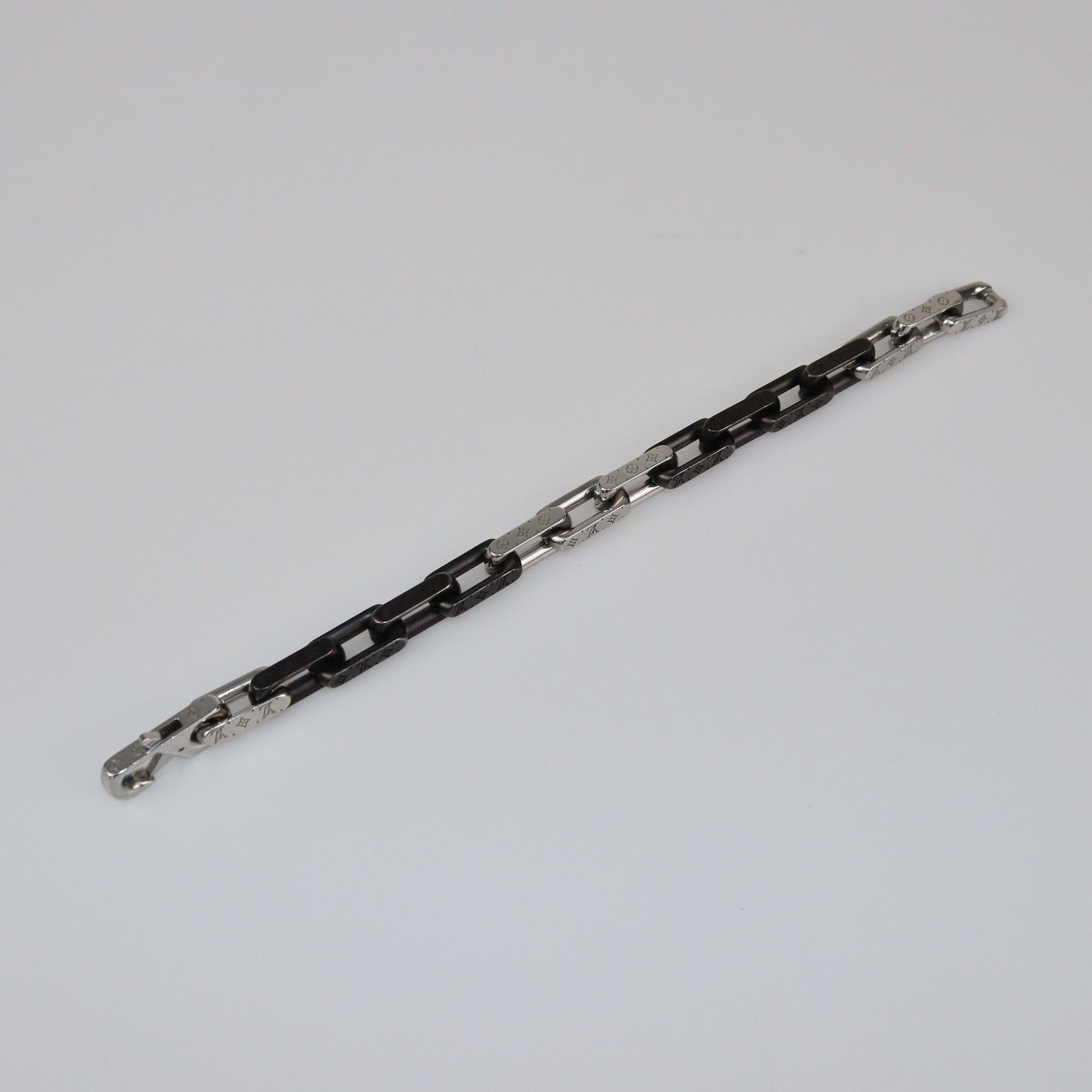 Louis Vuitton Silver/Black Monogram Chain Bracelet Mens Louis Vuitton