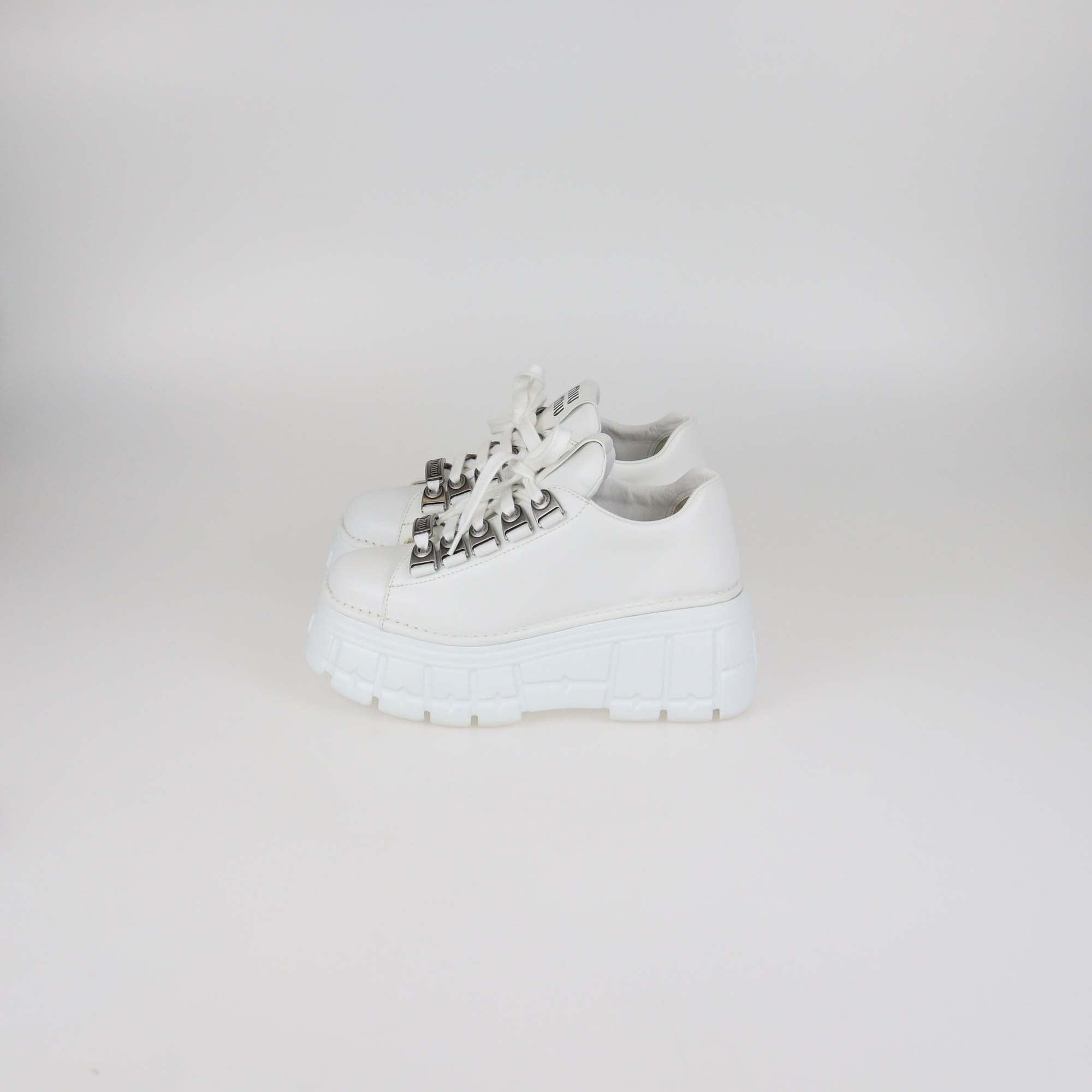 Miu Miu White Leather Low Top Platform Sneakers