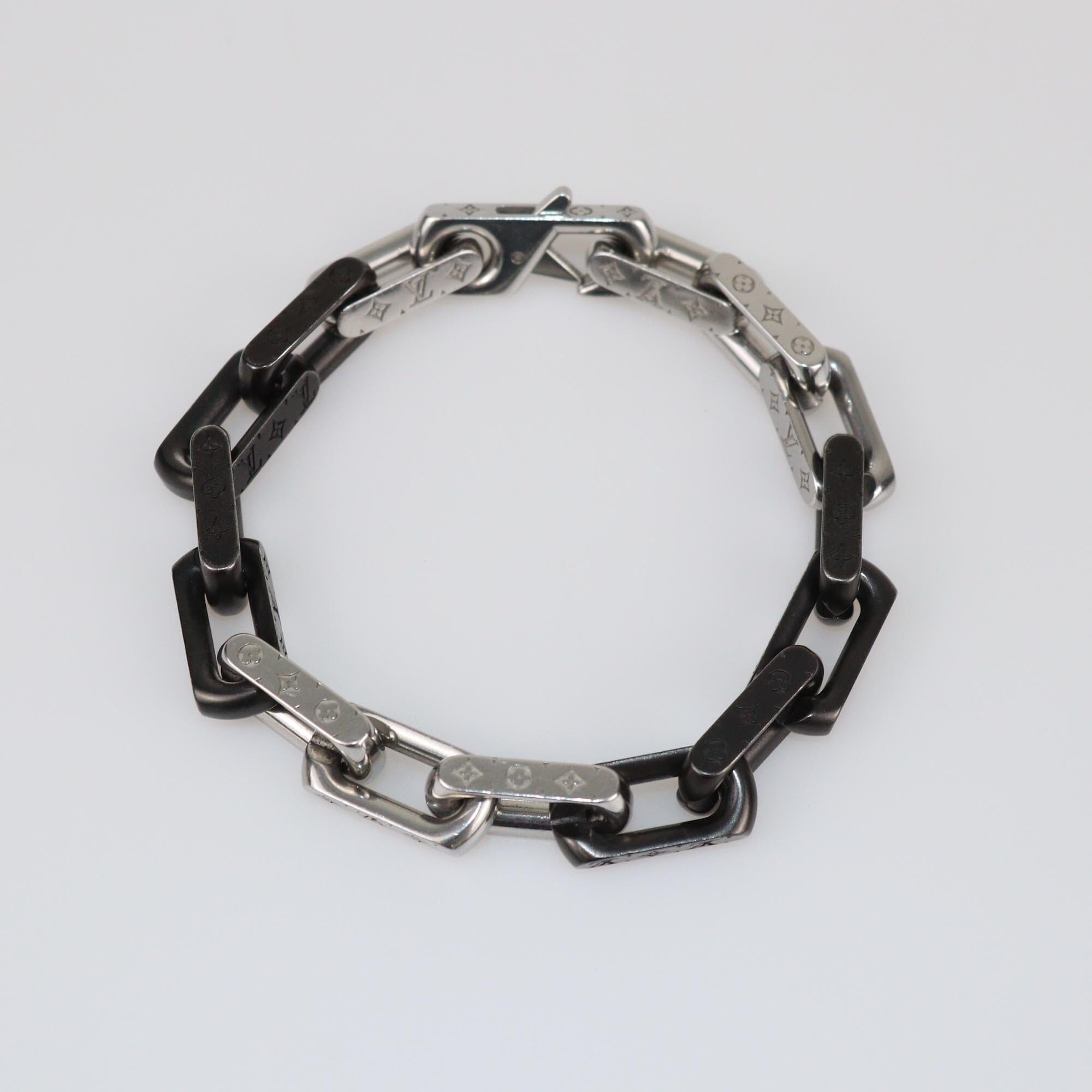 Louis Vuitton Silver/Black Monogram Chain Bracelet Mens Louis Vuitton