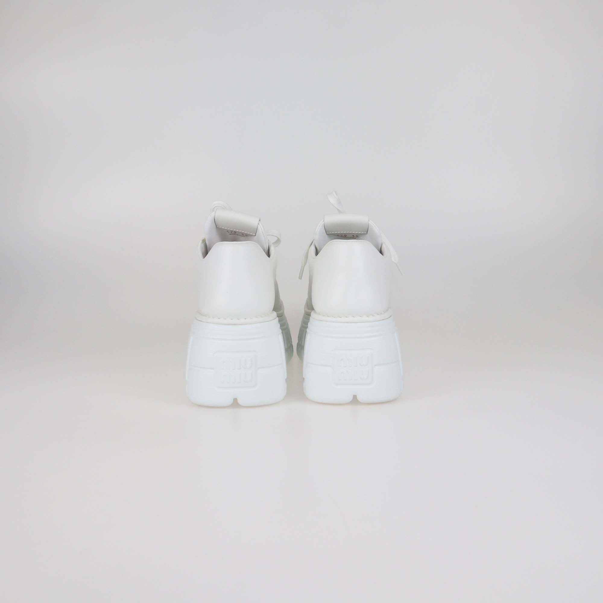 Miu Miu White Leather Low Top Platform Sneakers