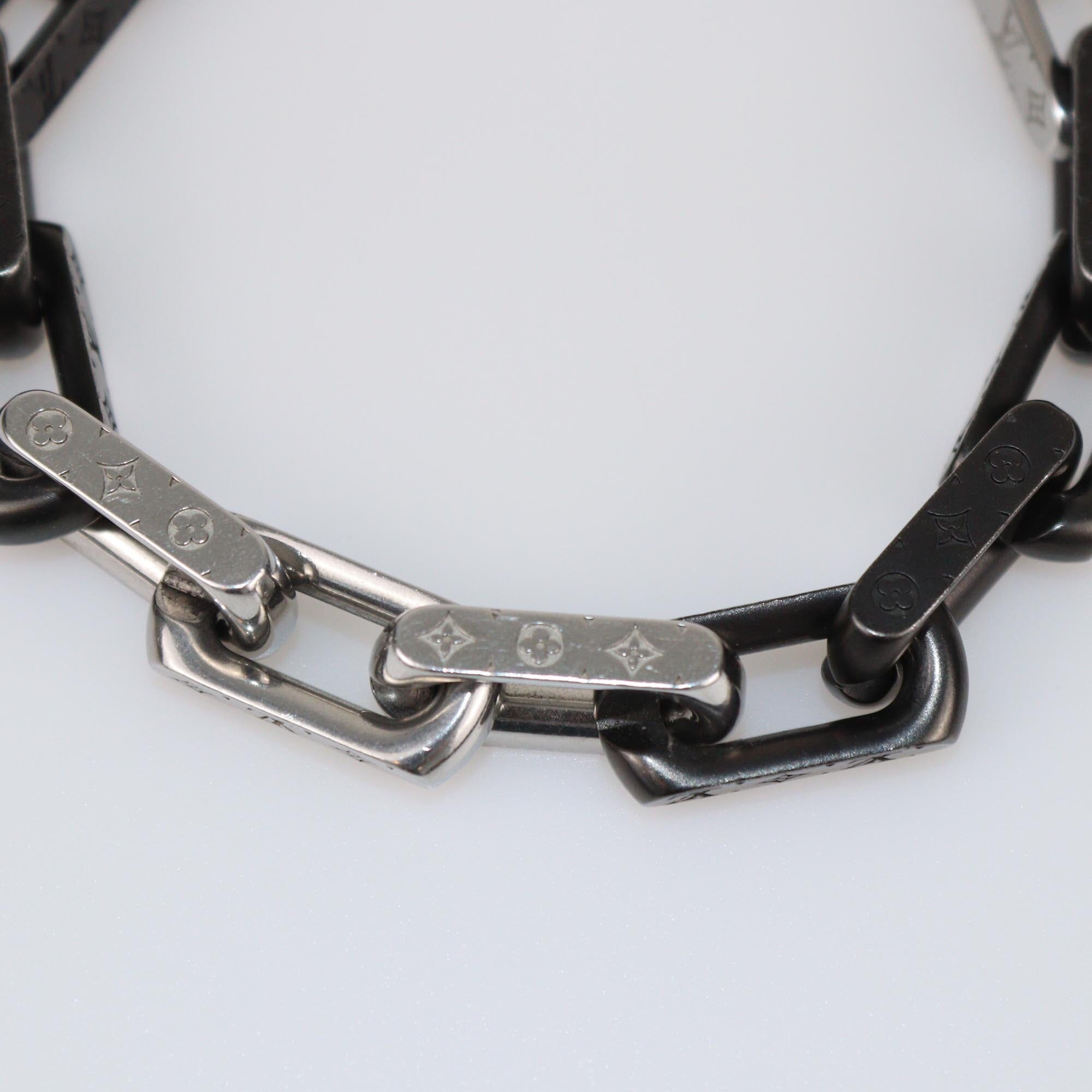 Louis Vuitton Silver/Black Monogram Chain Bracelet Mens Louis Vuitton