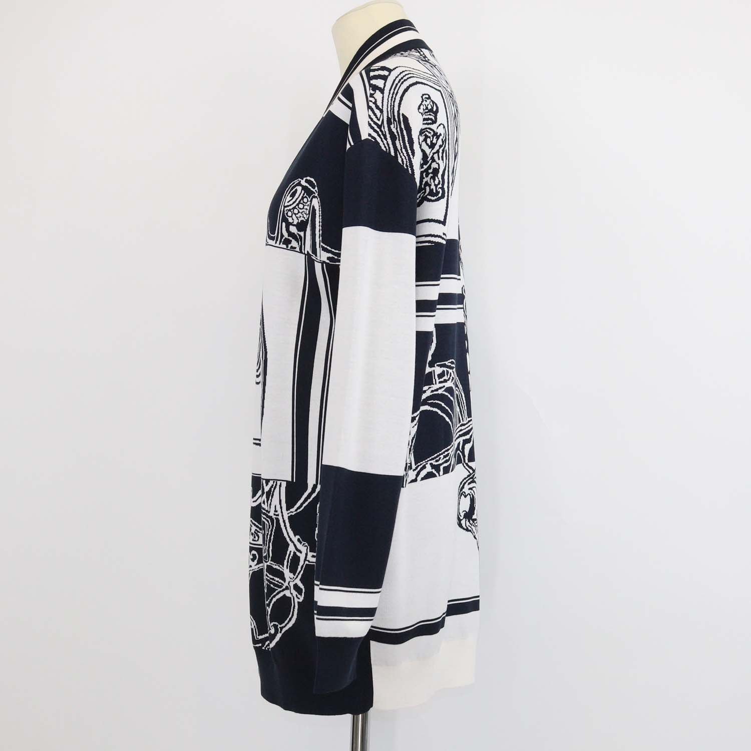 Hermes Navy Blue/White Silk Brides de Gala en Finesse Print Cardigan