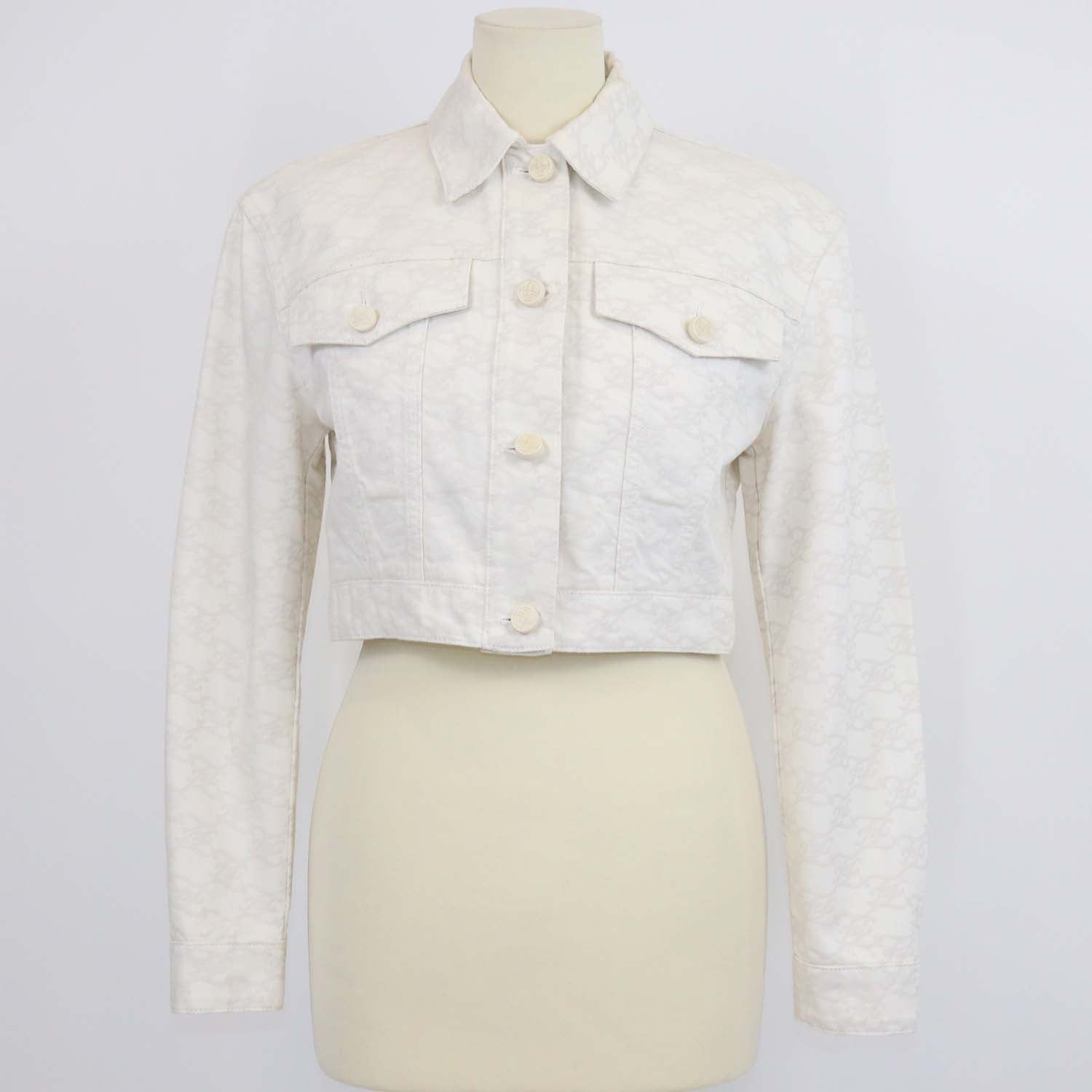 Fendi Cream Denim Calligraphy FF Print Crop Jacket
