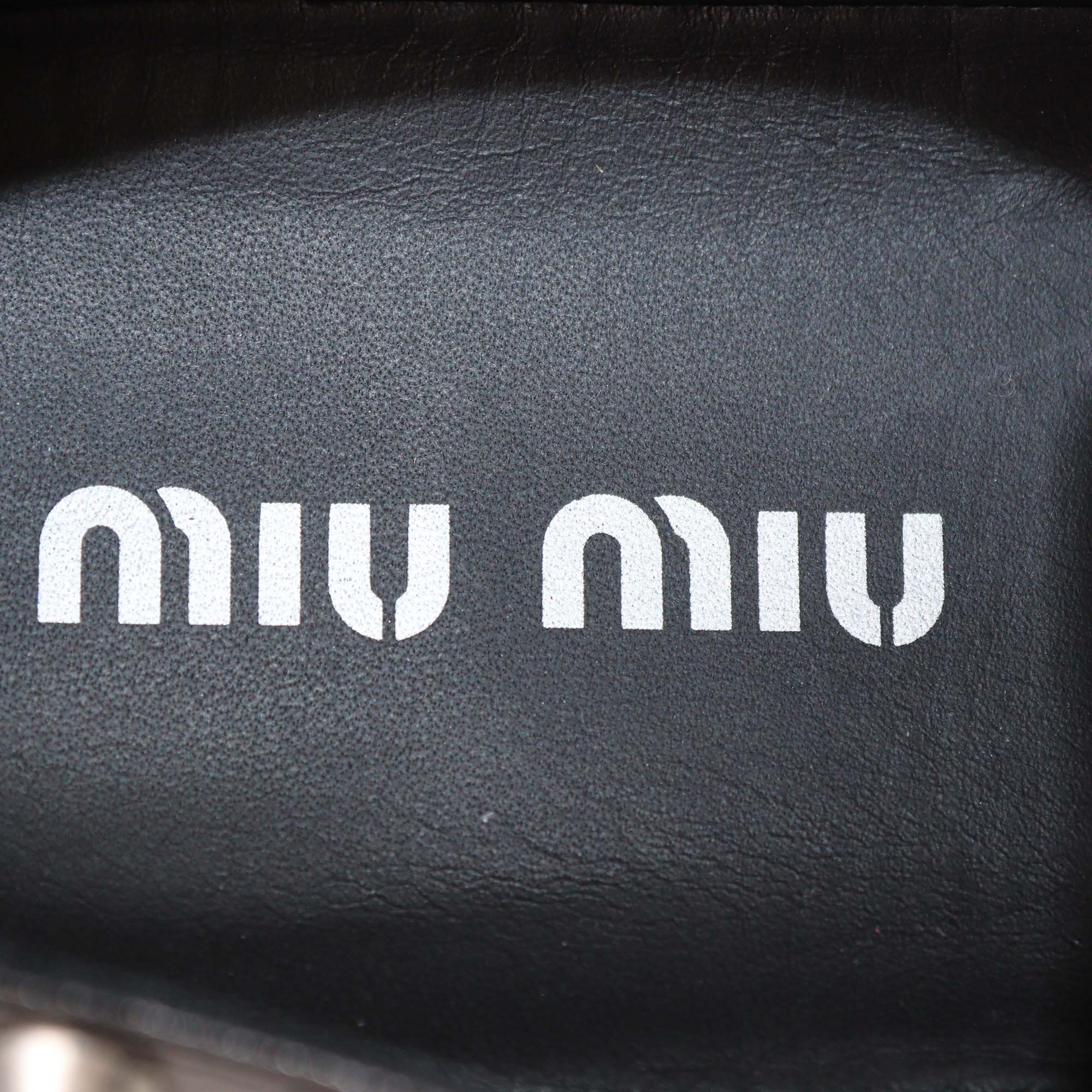 Miu Miu Black Leather Studded Platform Lace Up Derby Shoes