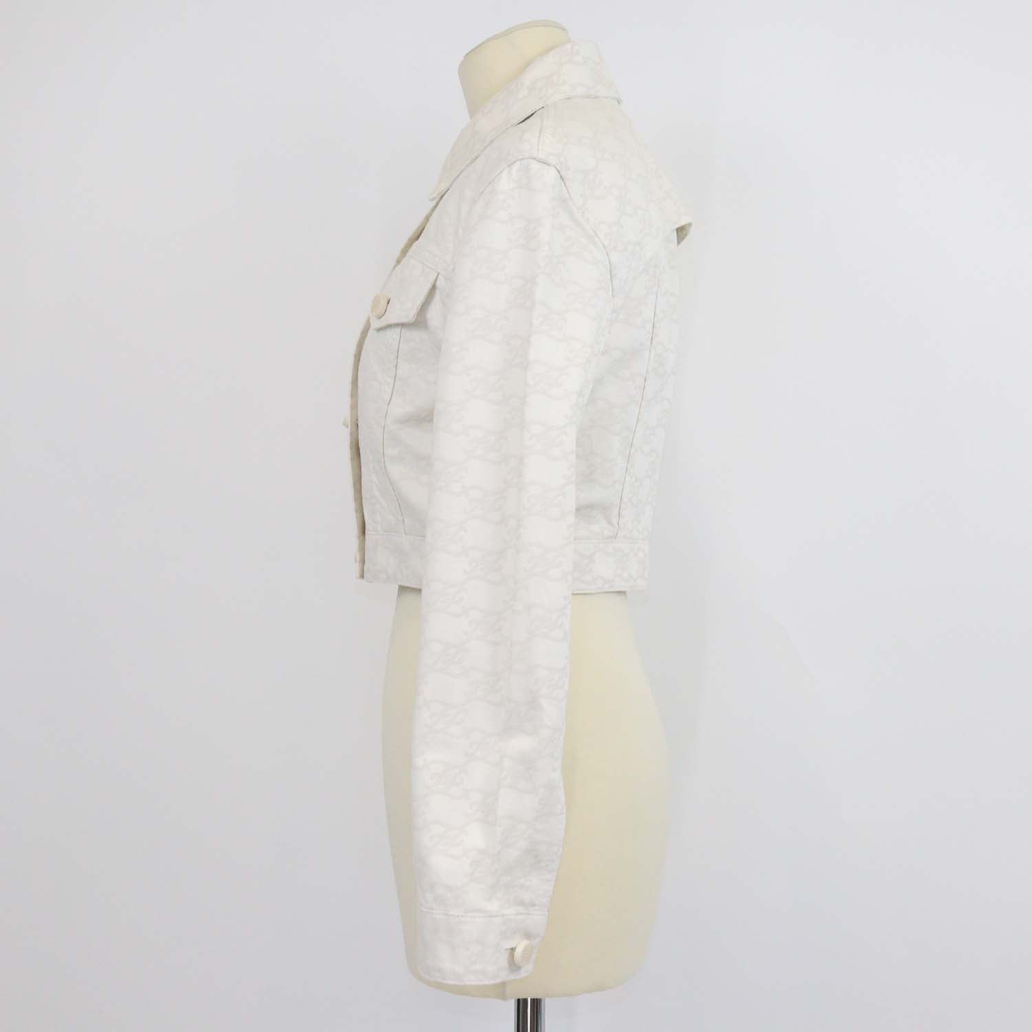 Fendi Cream Denim Calligraphy FF Print Crop Jacket