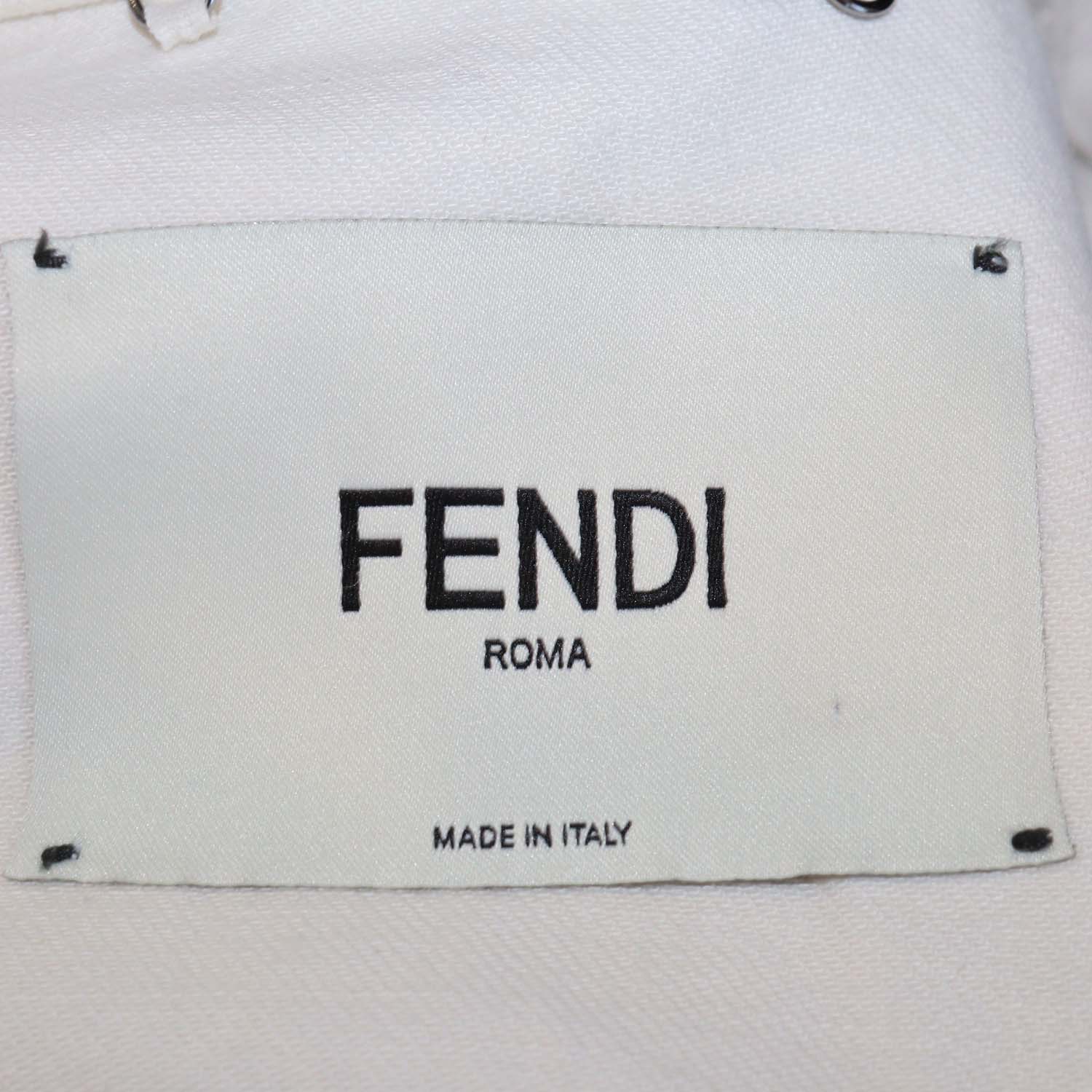 Fendi Cream Denim Calligraphy FF Print Crop Jacket