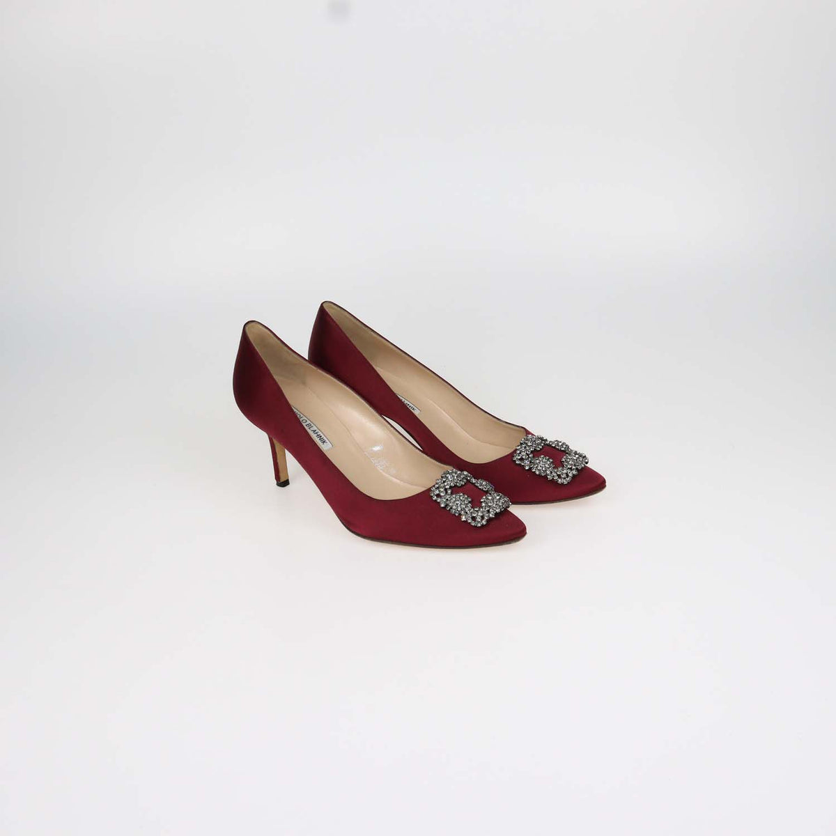Manolo Blahnik Burgundy Satin Hangisi Pumps