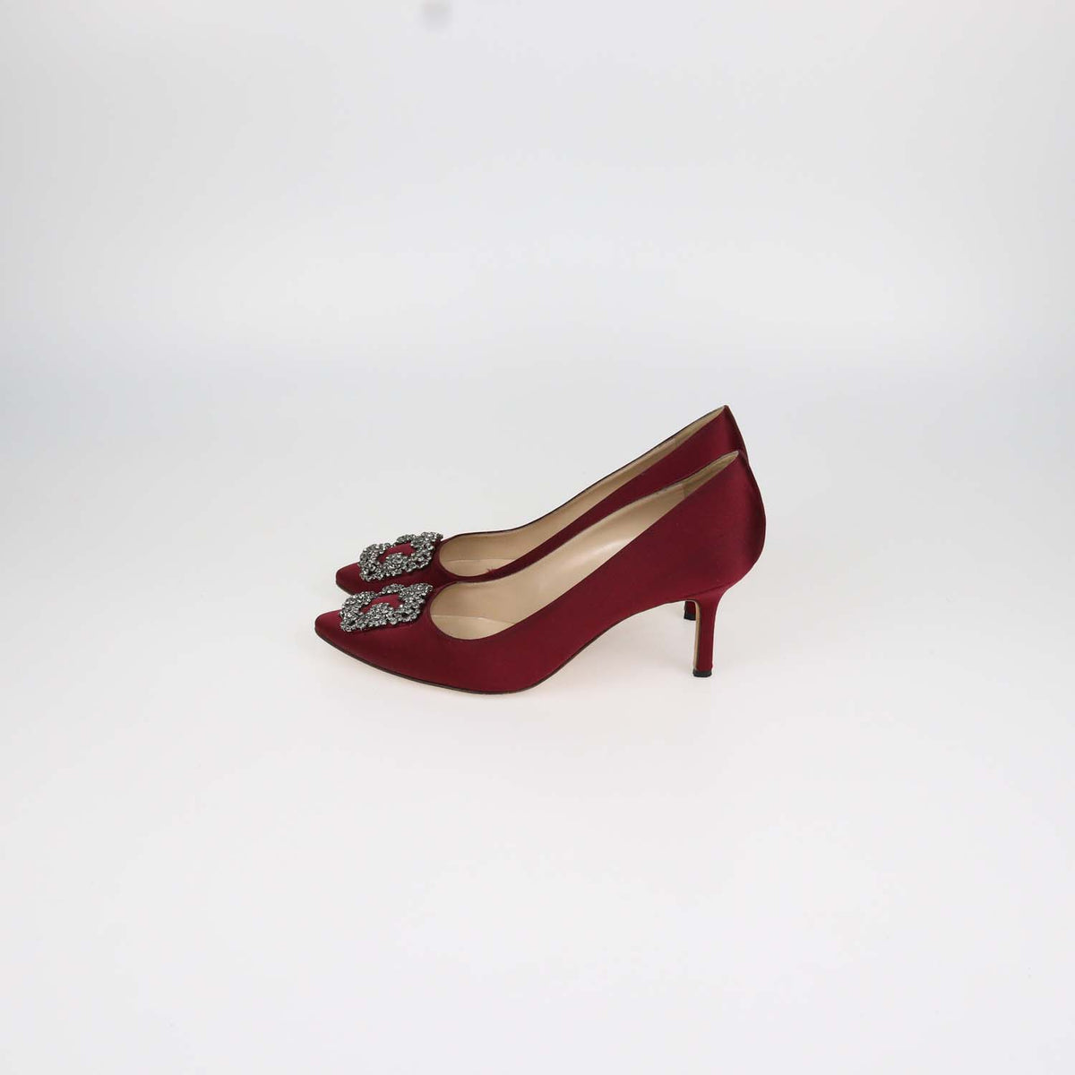 Manolo Blahnik Burgundy Satin Hangisi Pumps