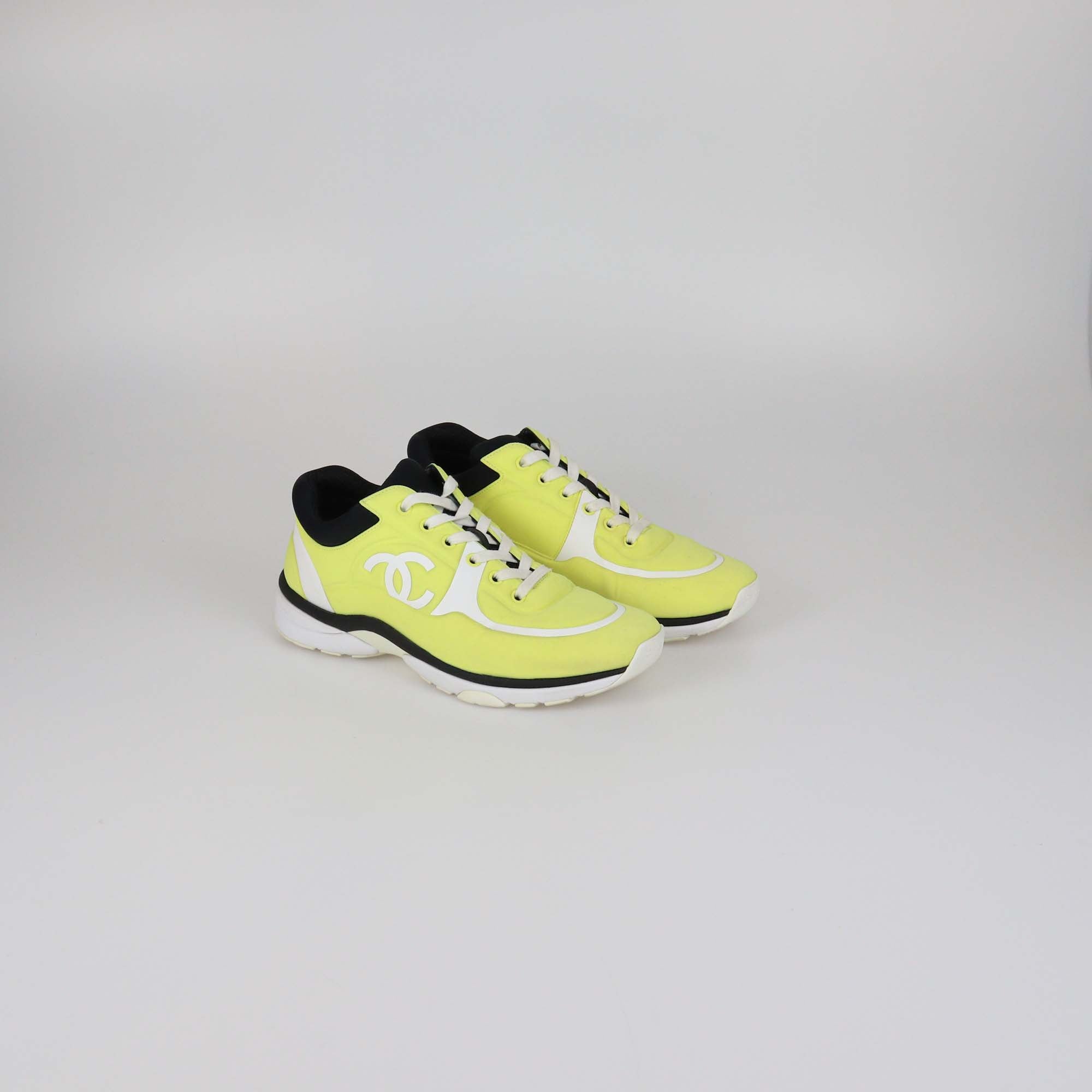 Chanel Yellow/White Nylon CC Low Top Sneakers