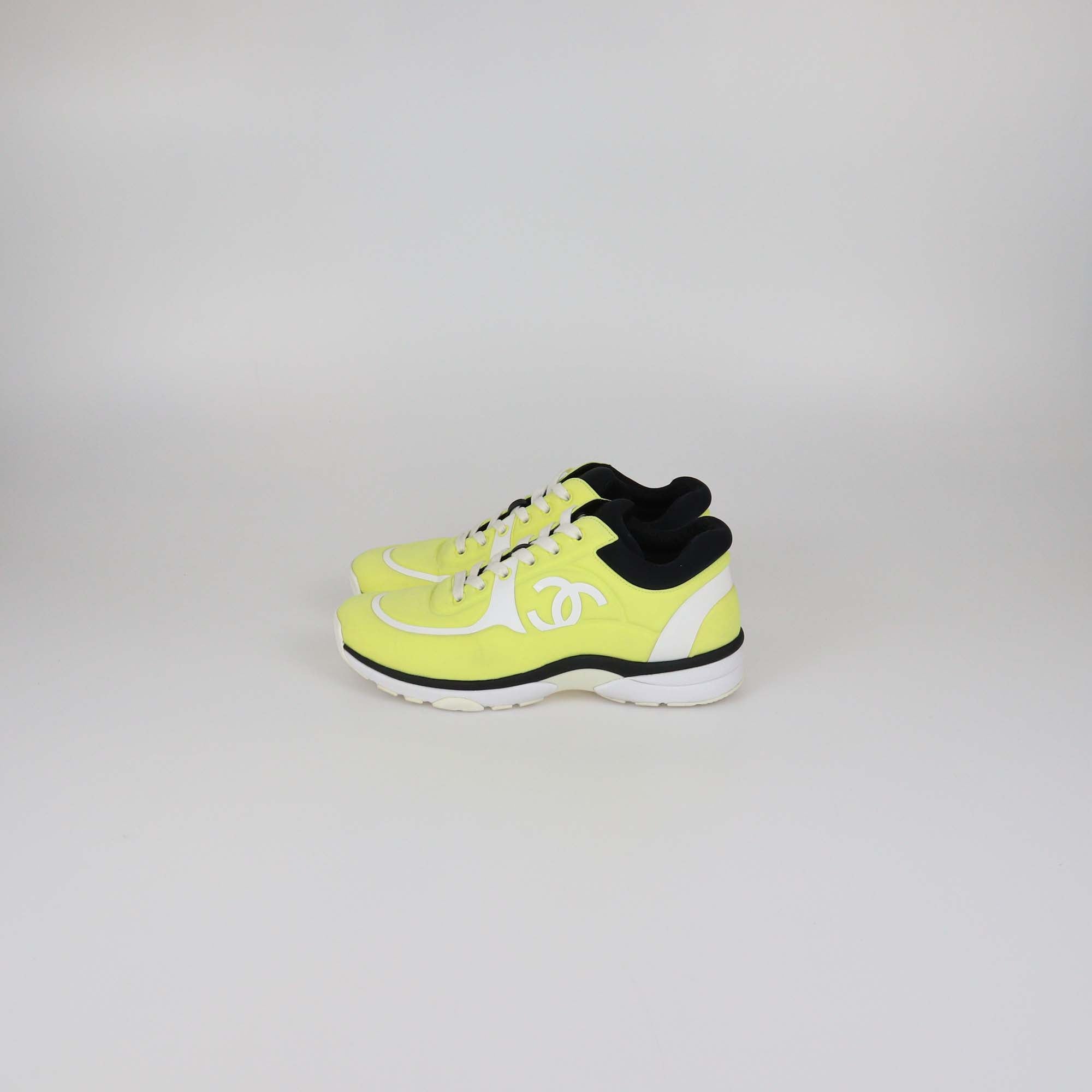 Chanel Yellow/White Nylon CC Low Top Sneakers