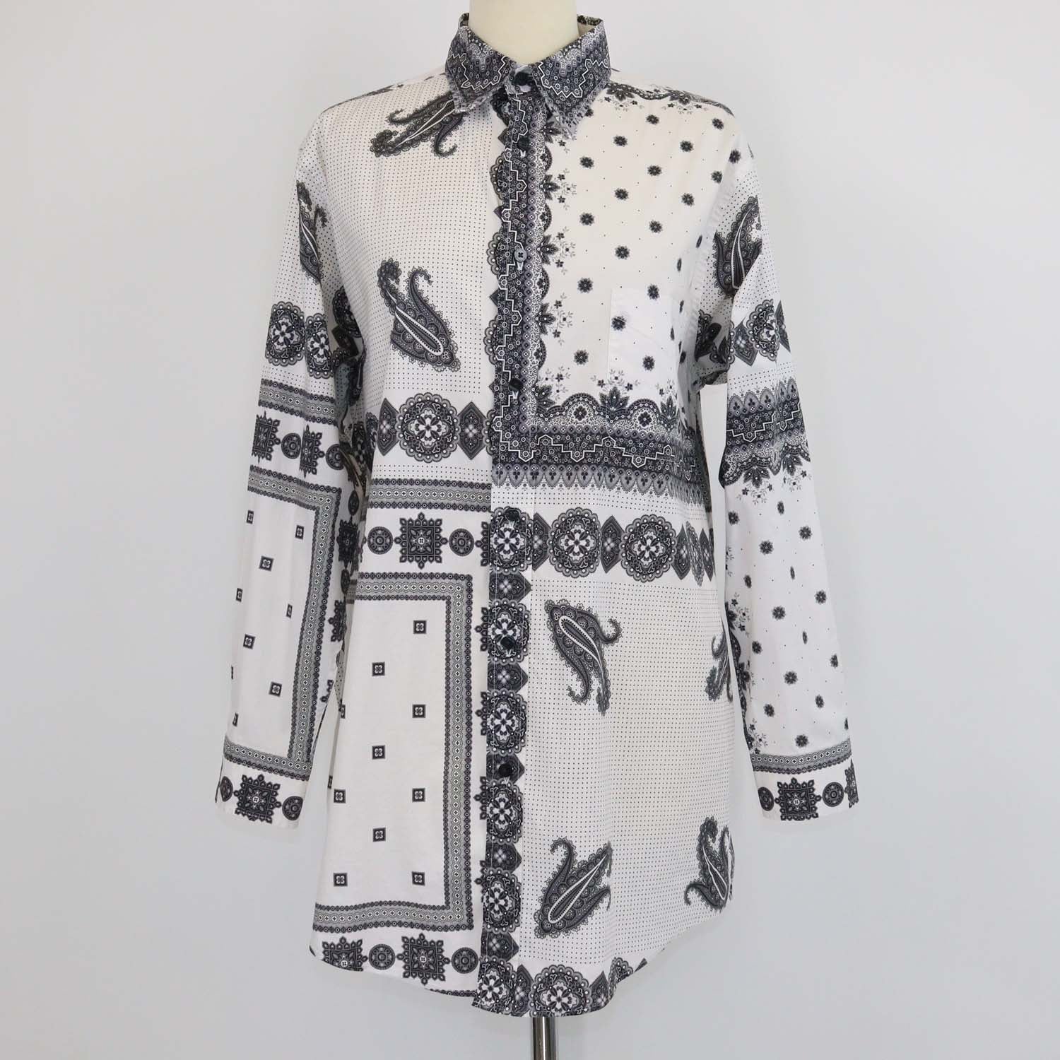 Etro Black/White Printed Cotton Long Sleeve Shirt