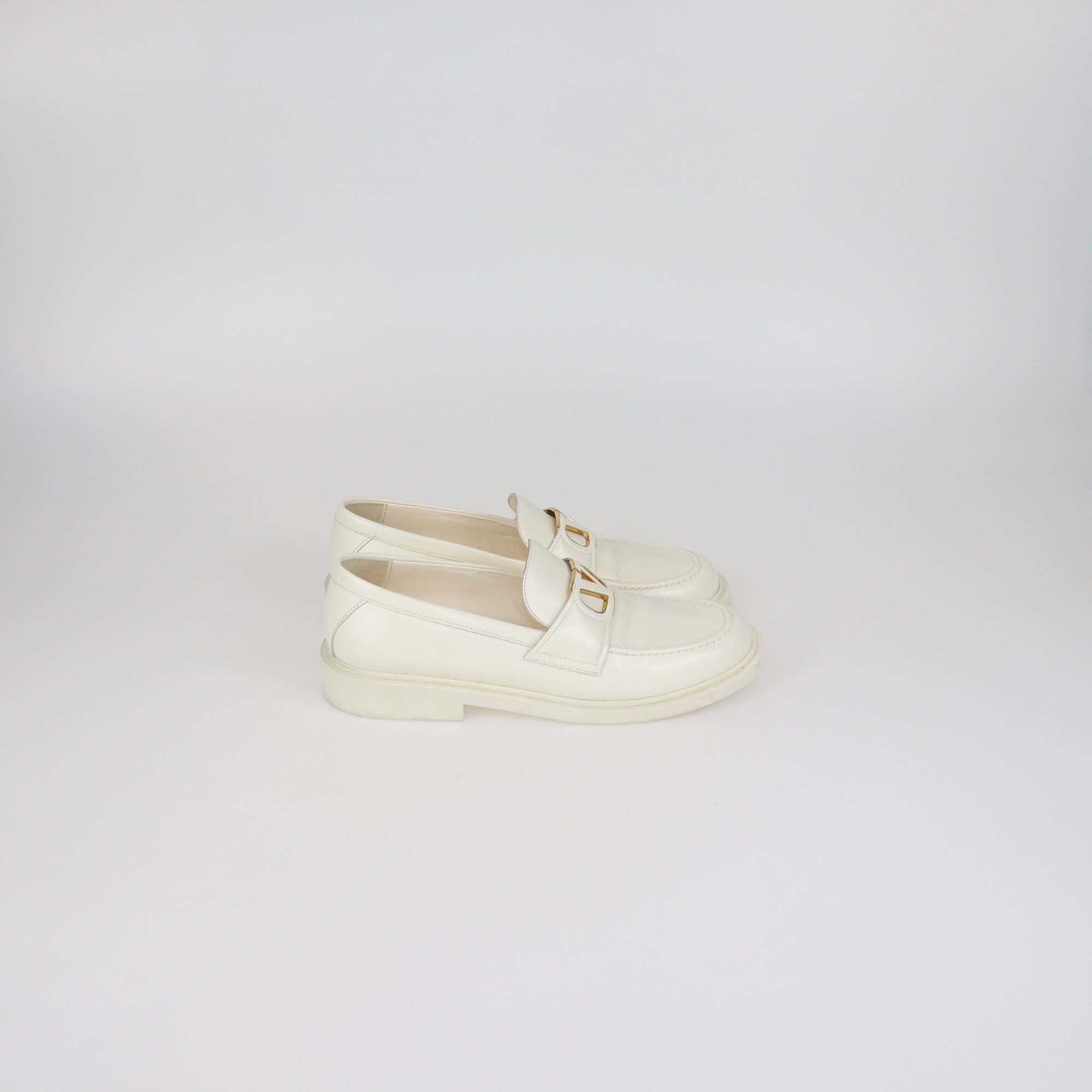 Valentino Off White Leather VLogo Signature Loafers