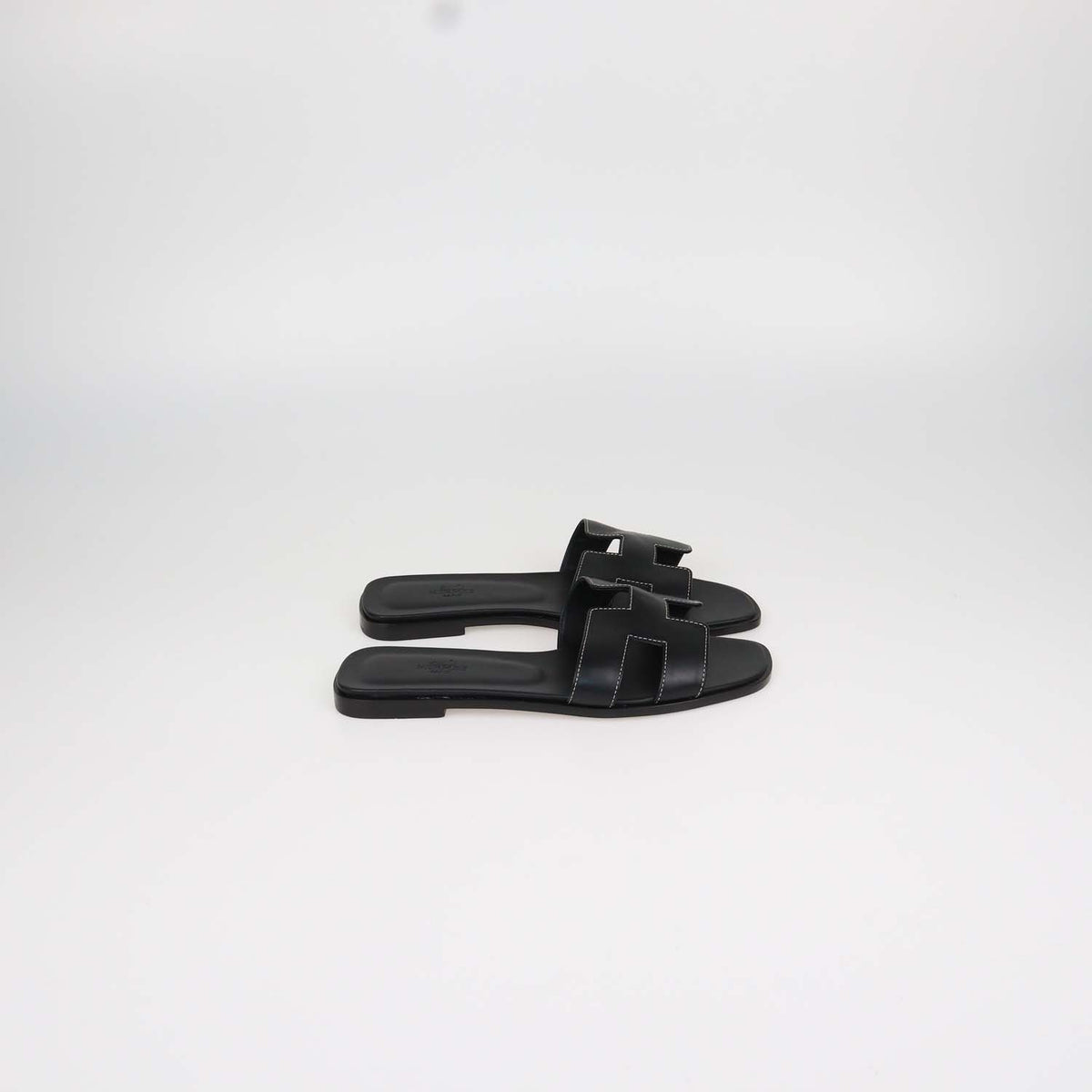Hermes Black Box Calf Leather Oran Sandals