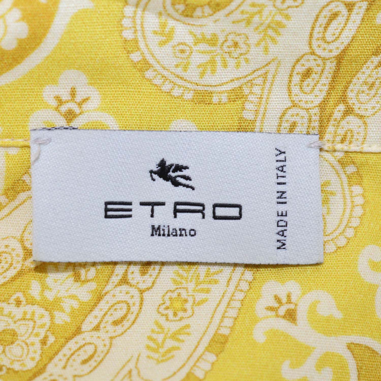Etro Yellow Paisley Print Cotton Logo Embroidered Button Shirt