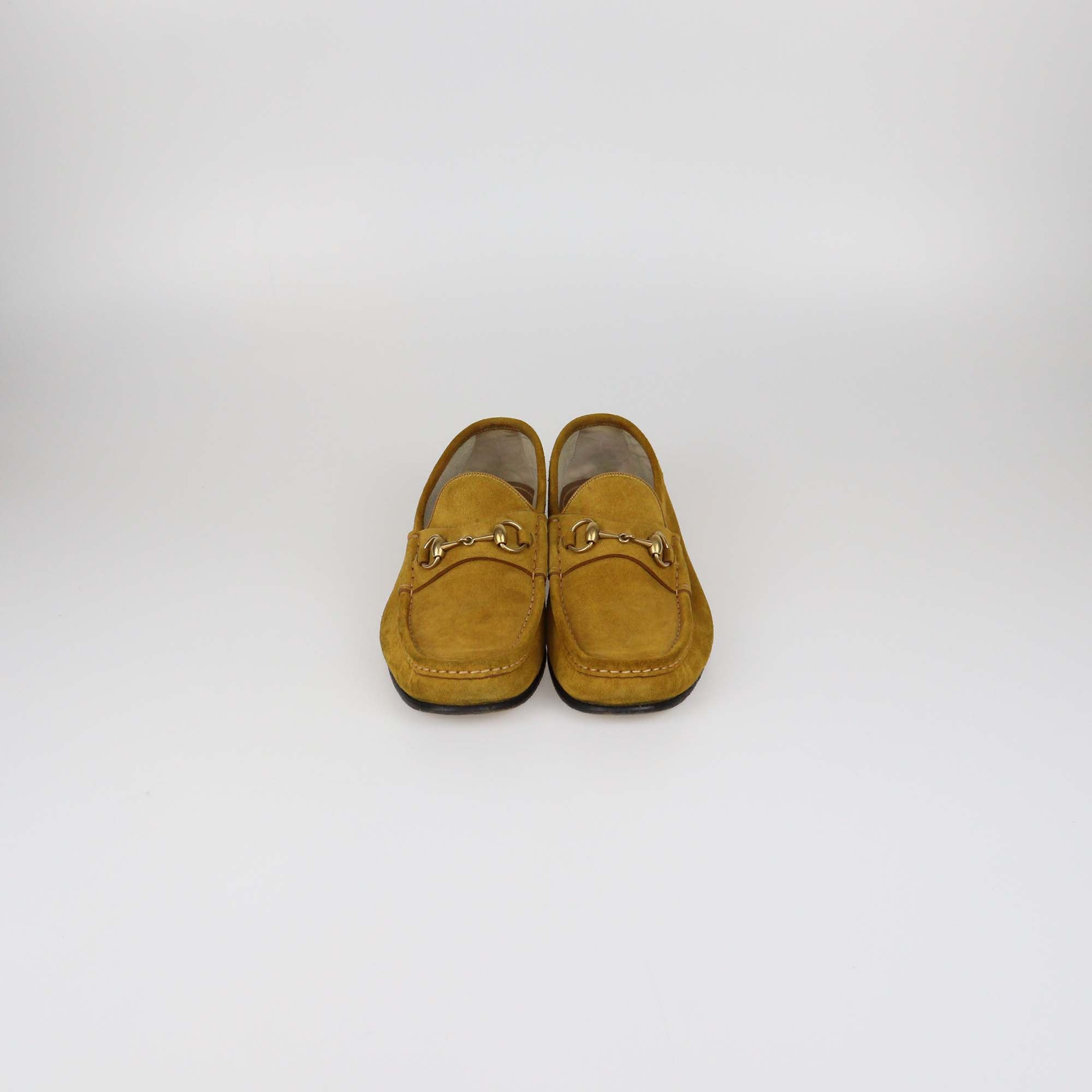 Gucci Yellow Suede Horsebit Loafers