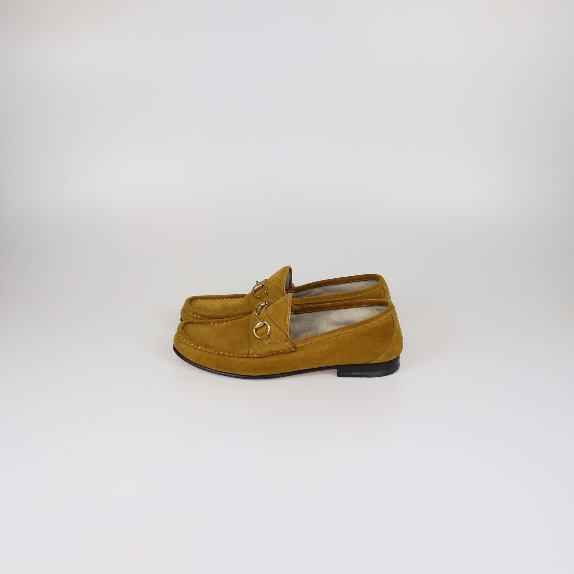 Gucci Yellow Suede Horsebit Loafers