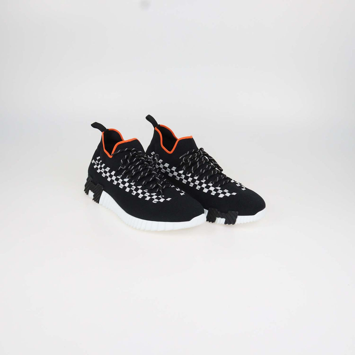 Hermes Black, White Knit Fabric Braided Bolduc Flex Slip-on Sneakers
