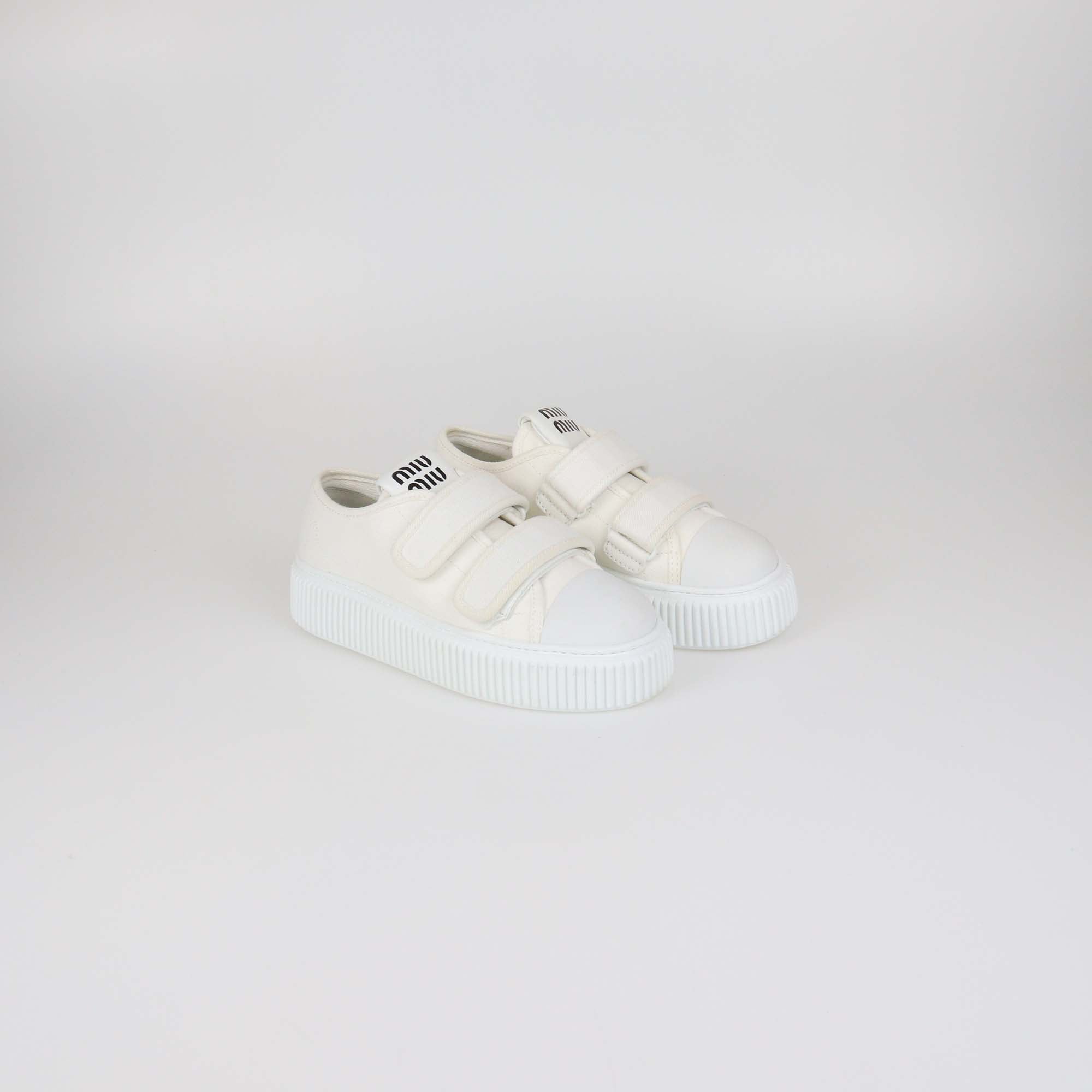 Miu Miu White Denim Platform Low Top Sneakers