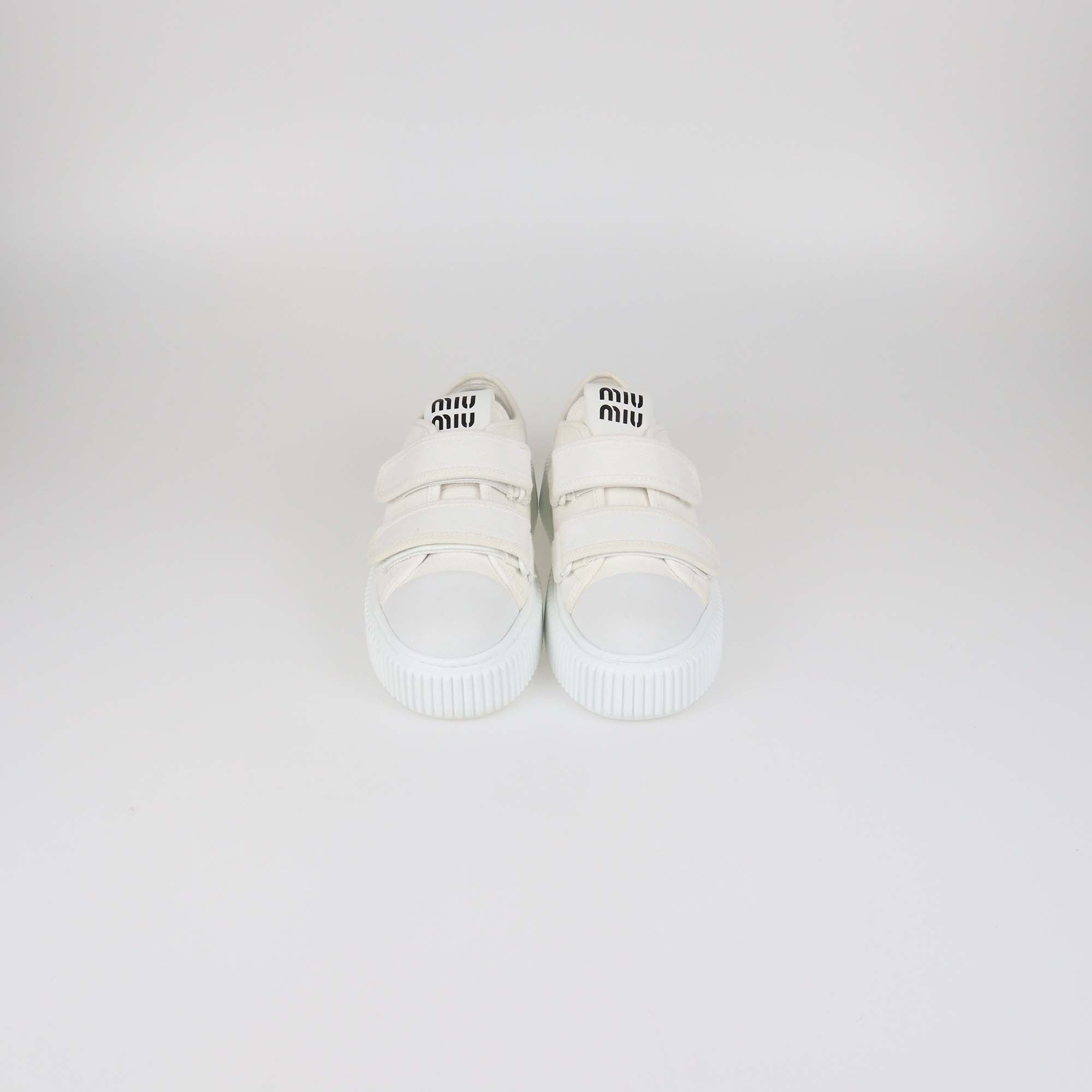 Miu Miu White Denim Platform Low Top Sneakers