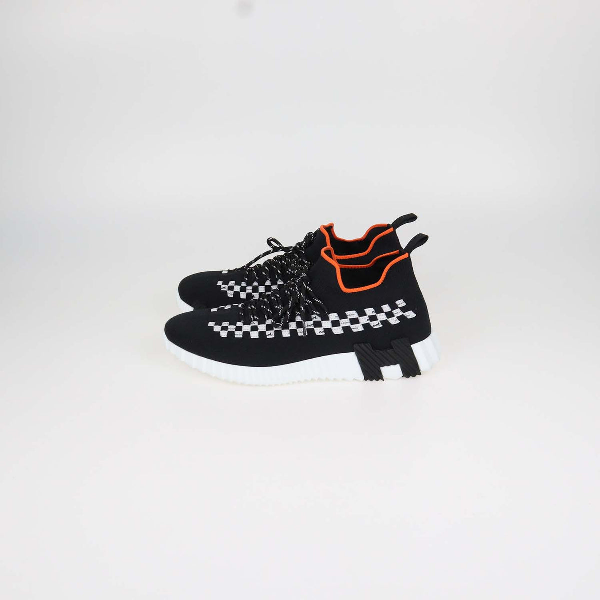 Hermes Black, White Knit Fabric Braided Bolduc Flex Slip-on Sneakers