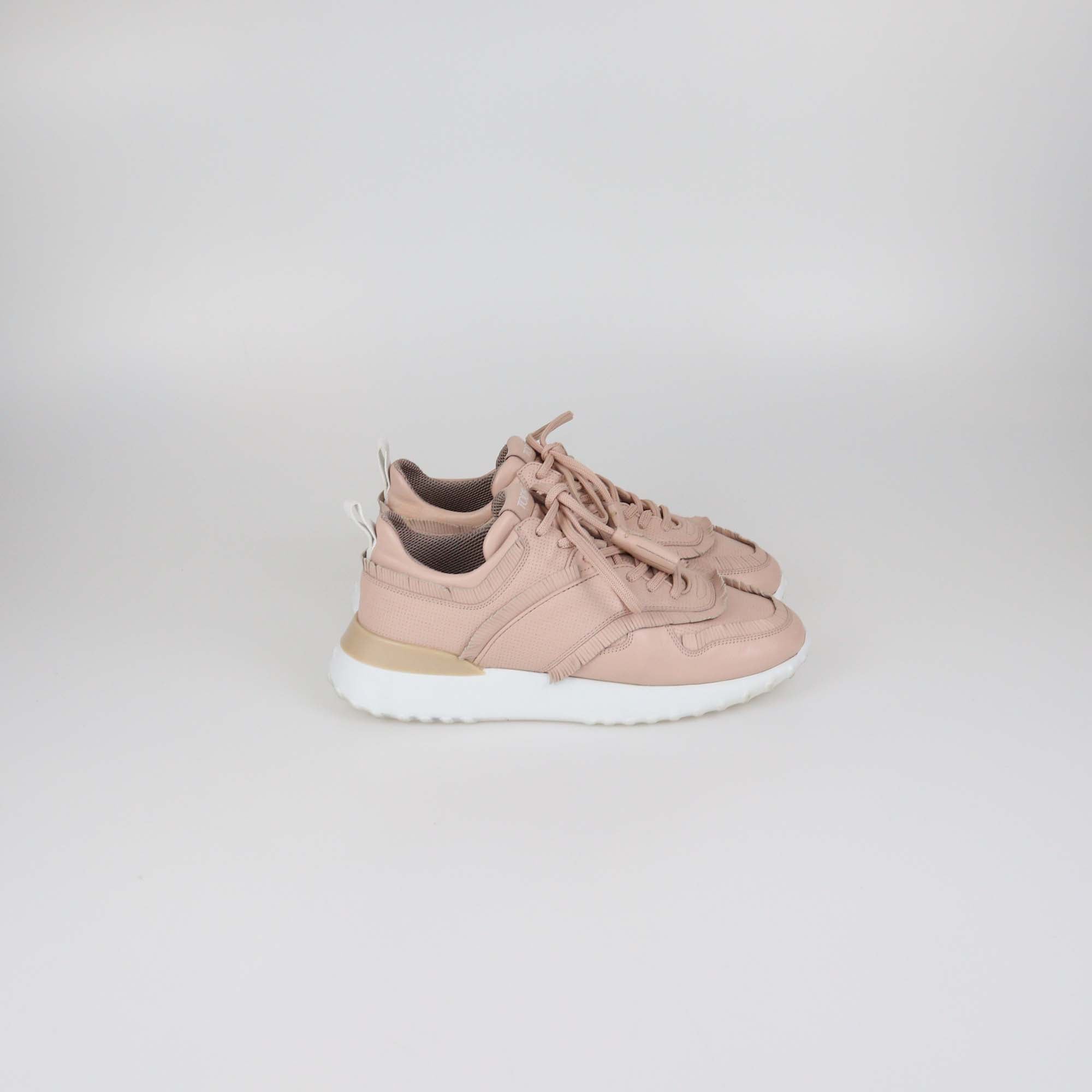 Tod's Pink Perforated Leather Fringed Tassel Low Top Sneakers