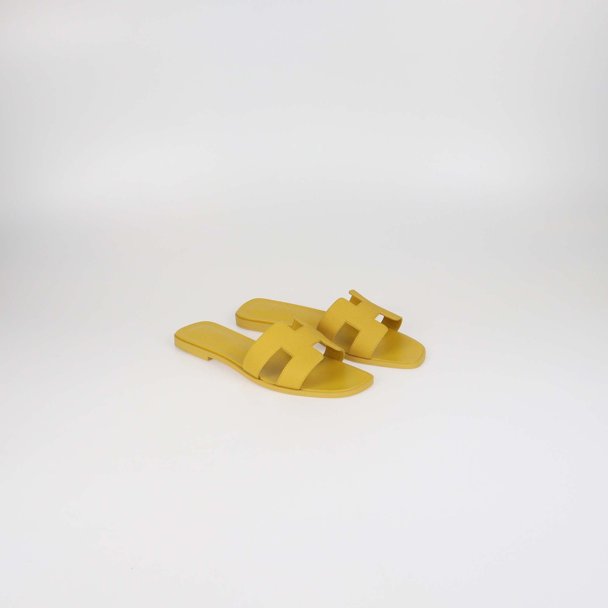 Hermes Jaune Topaze Epsom Leather Oran Sandals