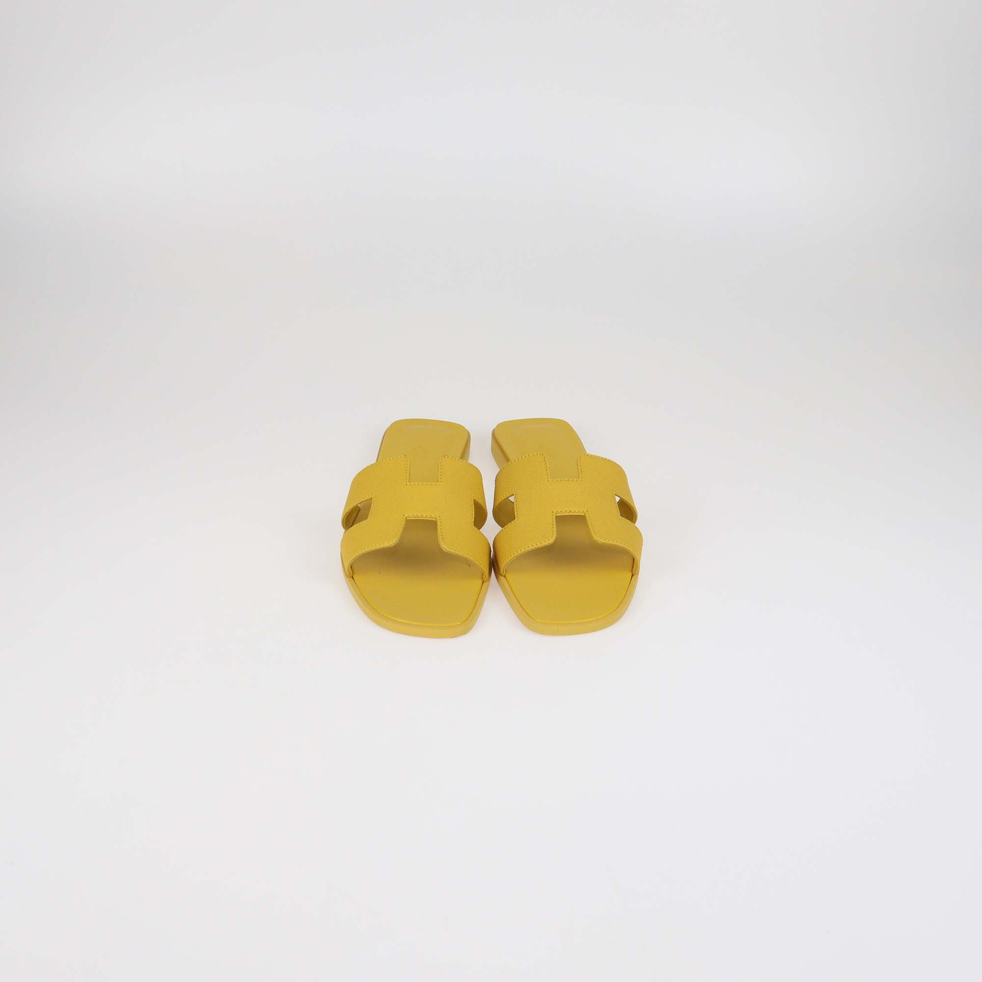 Hermes Jaune Topaze Epsom Leather Oran Sandals