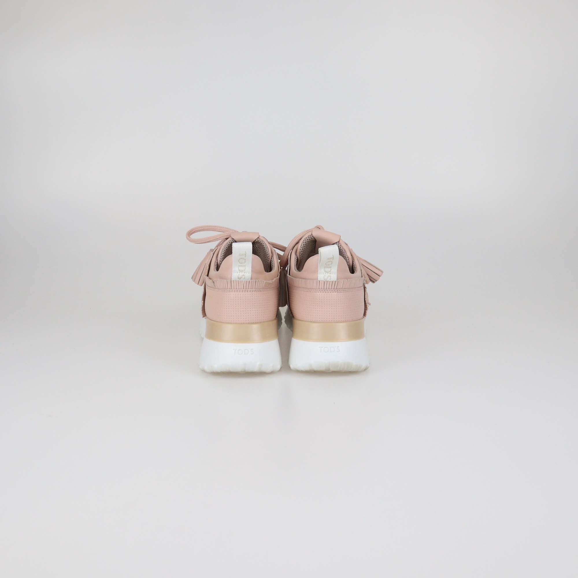 Tod's Pink Perforated Leather Fringed Tassel Low Top Sneakers